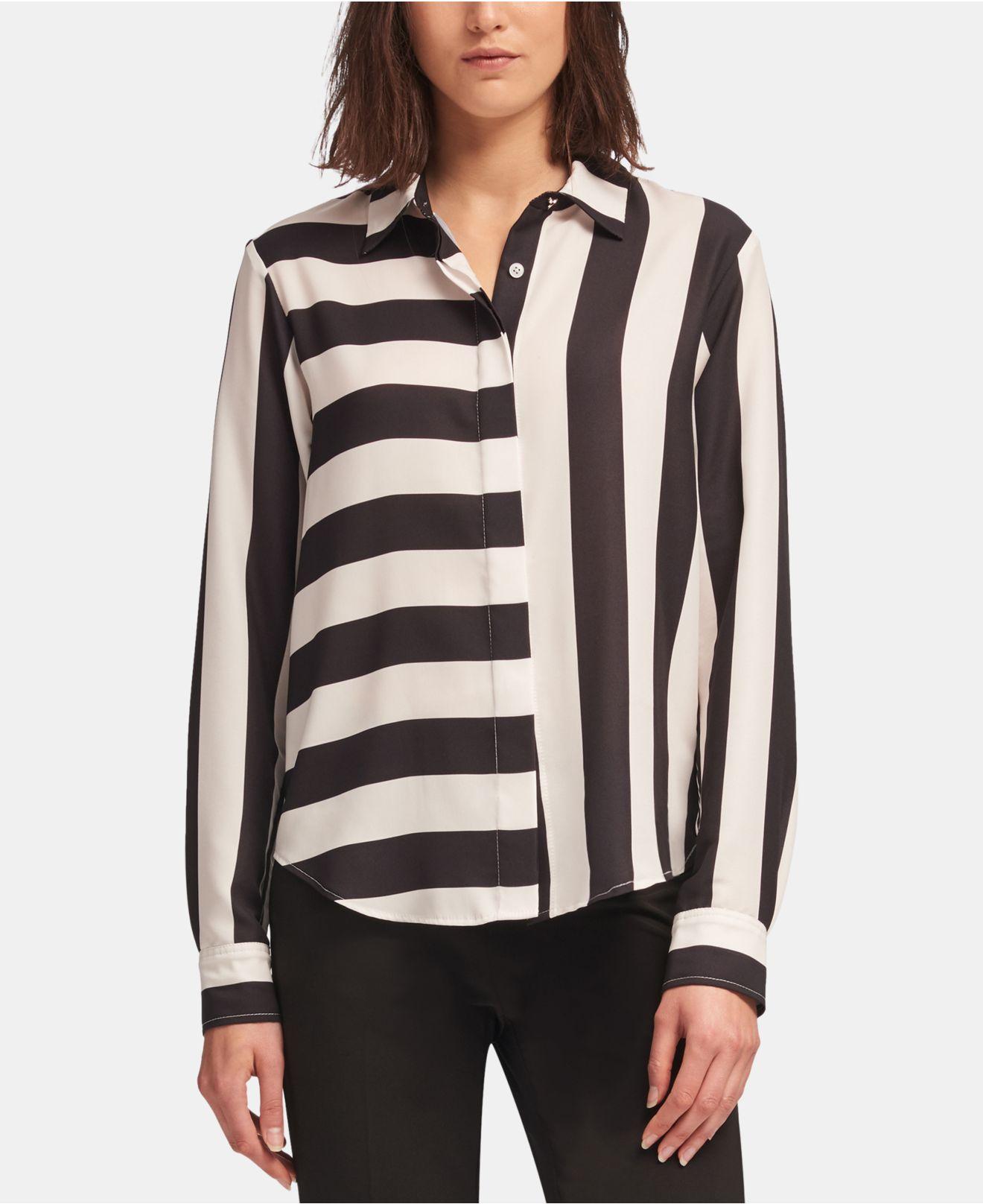 Lyst - DKNY Mixed-stripe Blouse in Gray
