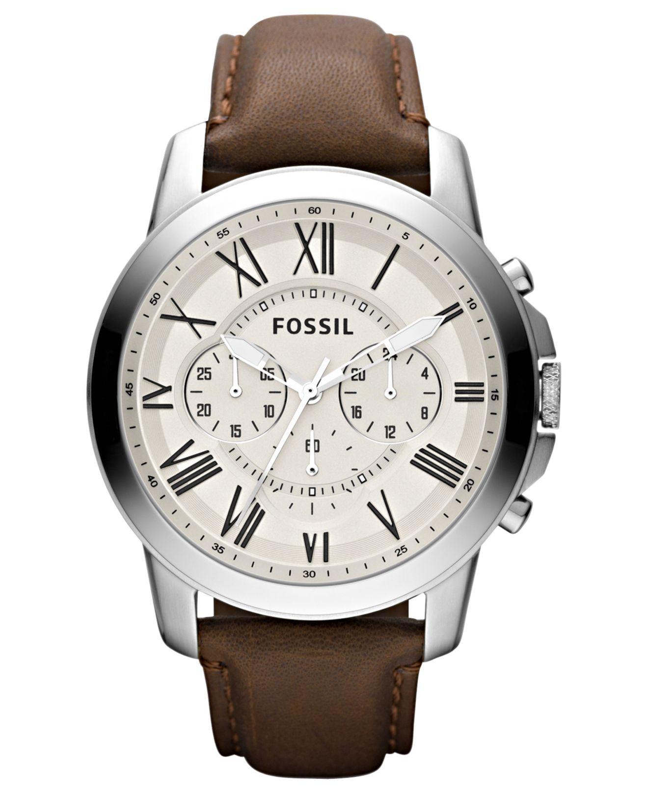 Lyst - Fossil Men's Chronograph Grant Brown Leather Strap Watch 44mm