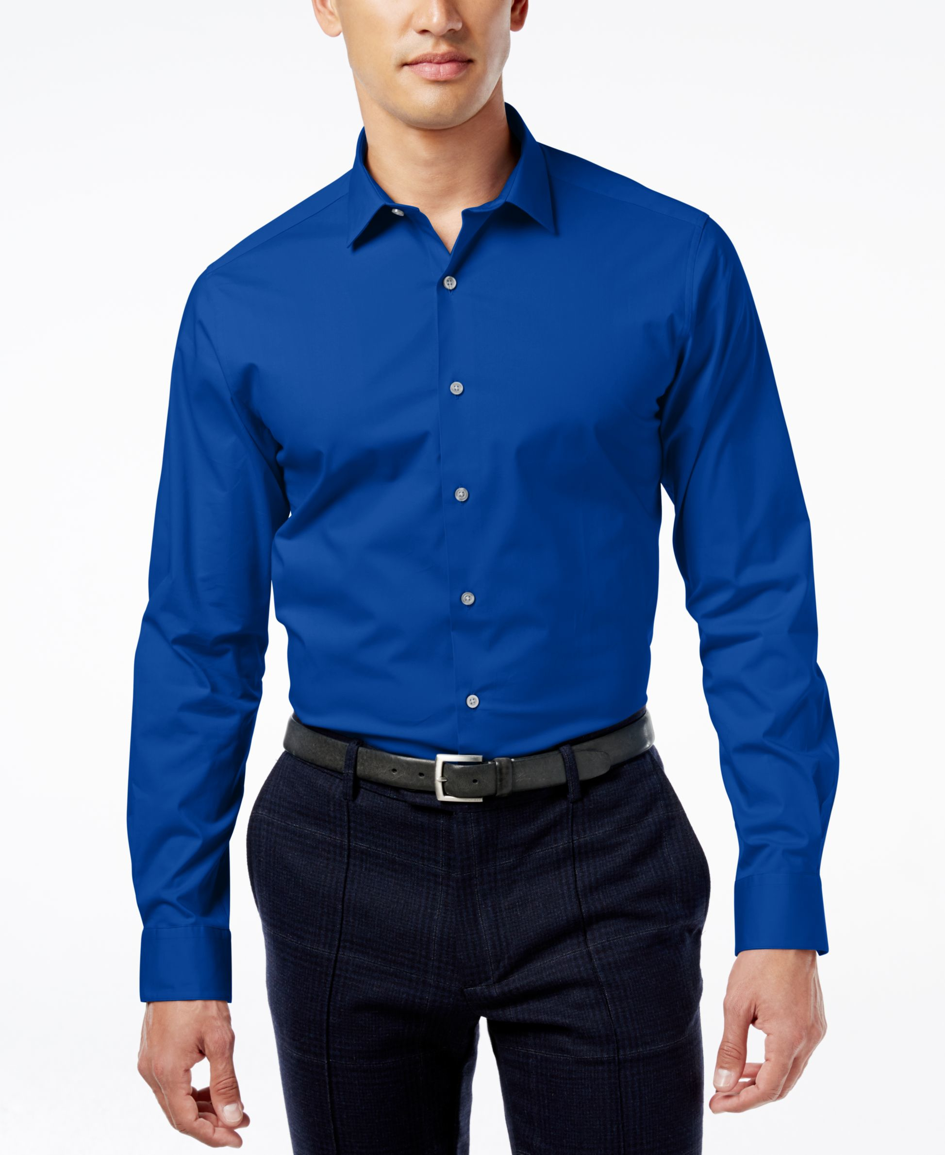 Alfani Slim Fit + Stretch Men's Dress Shirt, Only At Macy's In Blue For ...