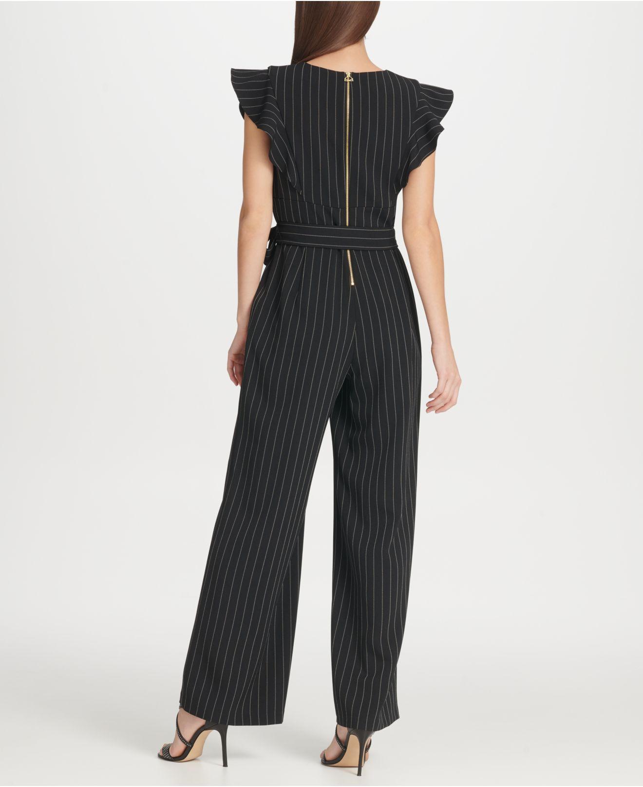 Lyst DKNY Pinstripe Jumpsuit With Ruffle Detail, Created For Macy's