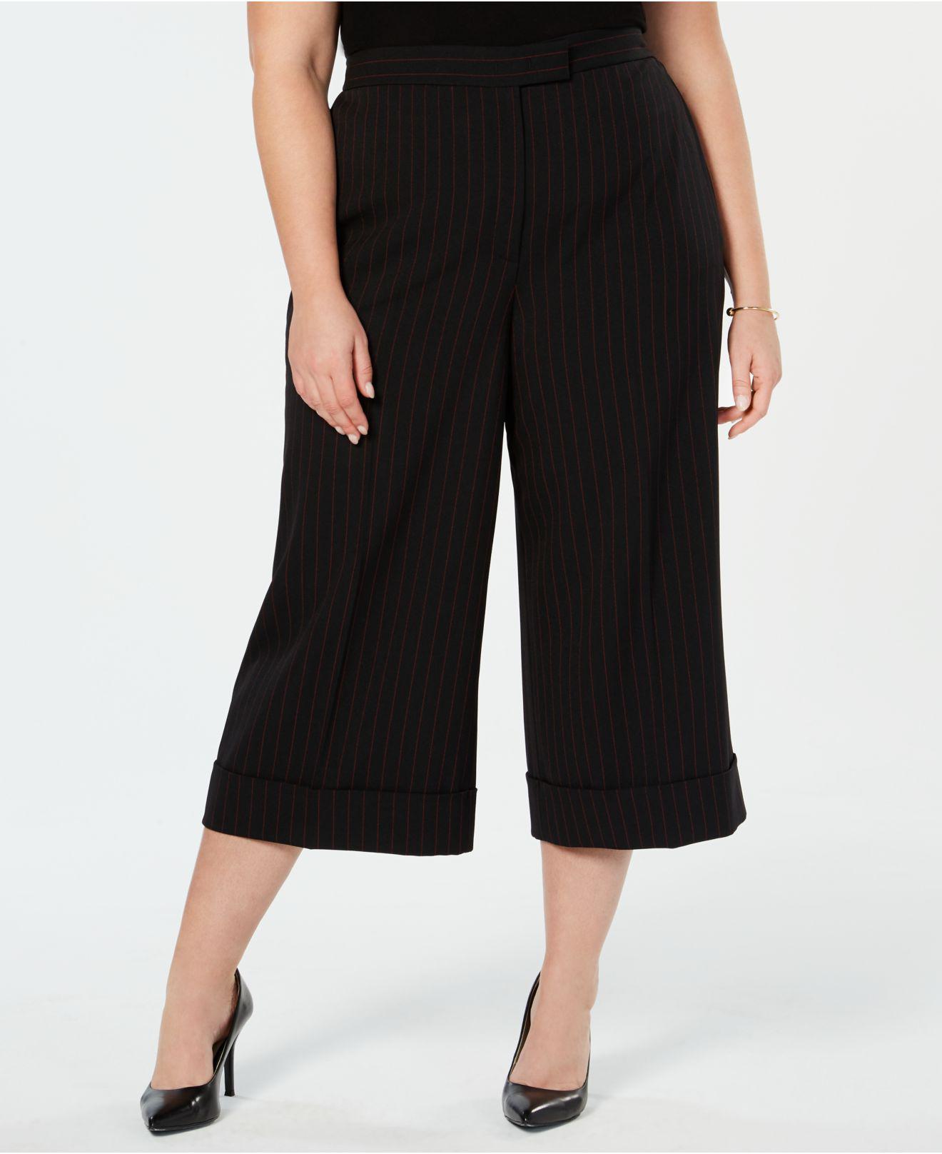 Lyst - Anne Klein Plus Size Striped Cropped Wide-leg Pants in Black