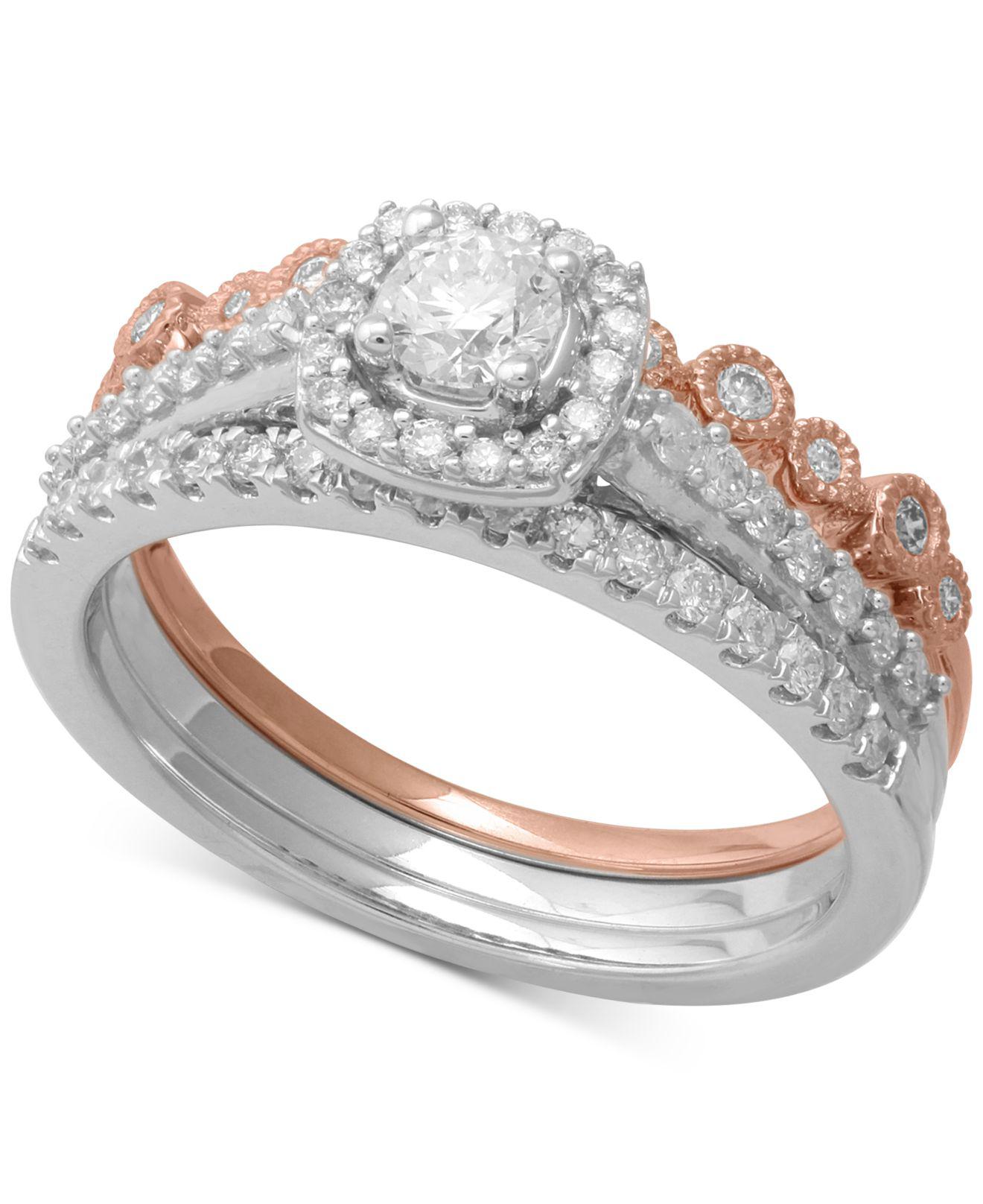Lyst - Macy's 3-pc. Two-tone Diamond Bridal Ring Set (3/4 ...