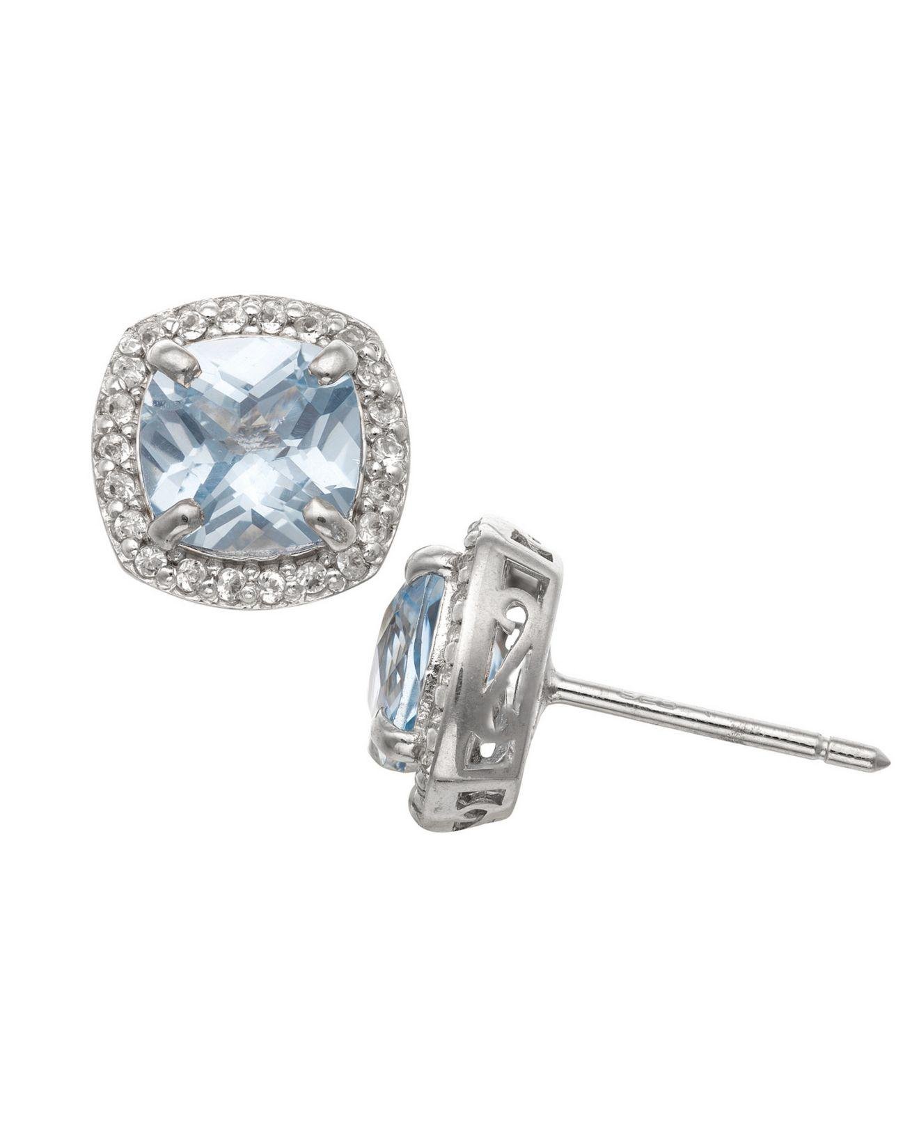 Lyst - Macy's Sterling Silver Cushion-cut Aquamarine Halo Stud Earrings