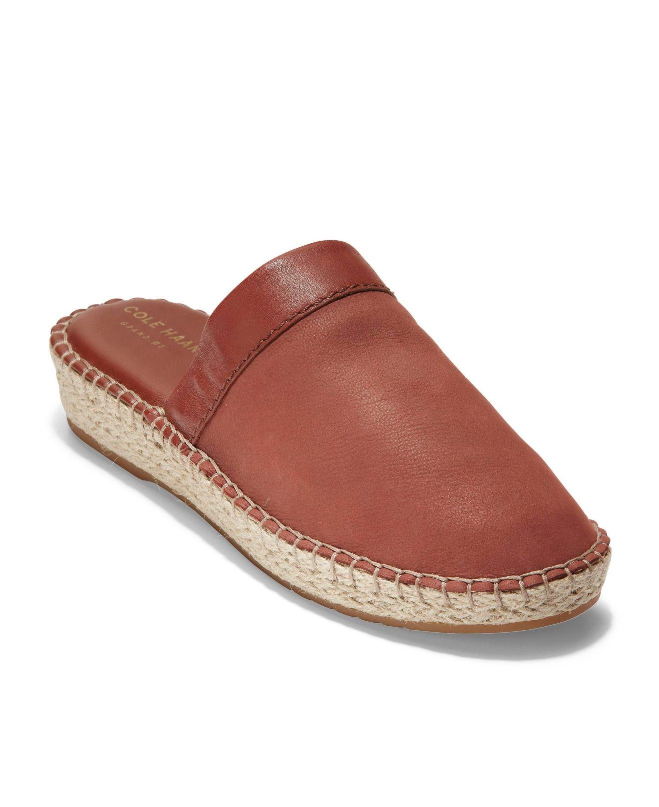 Cole Haan Leather Cloudfeel Espadrille Slides in Cherry Nubuck Leather ...