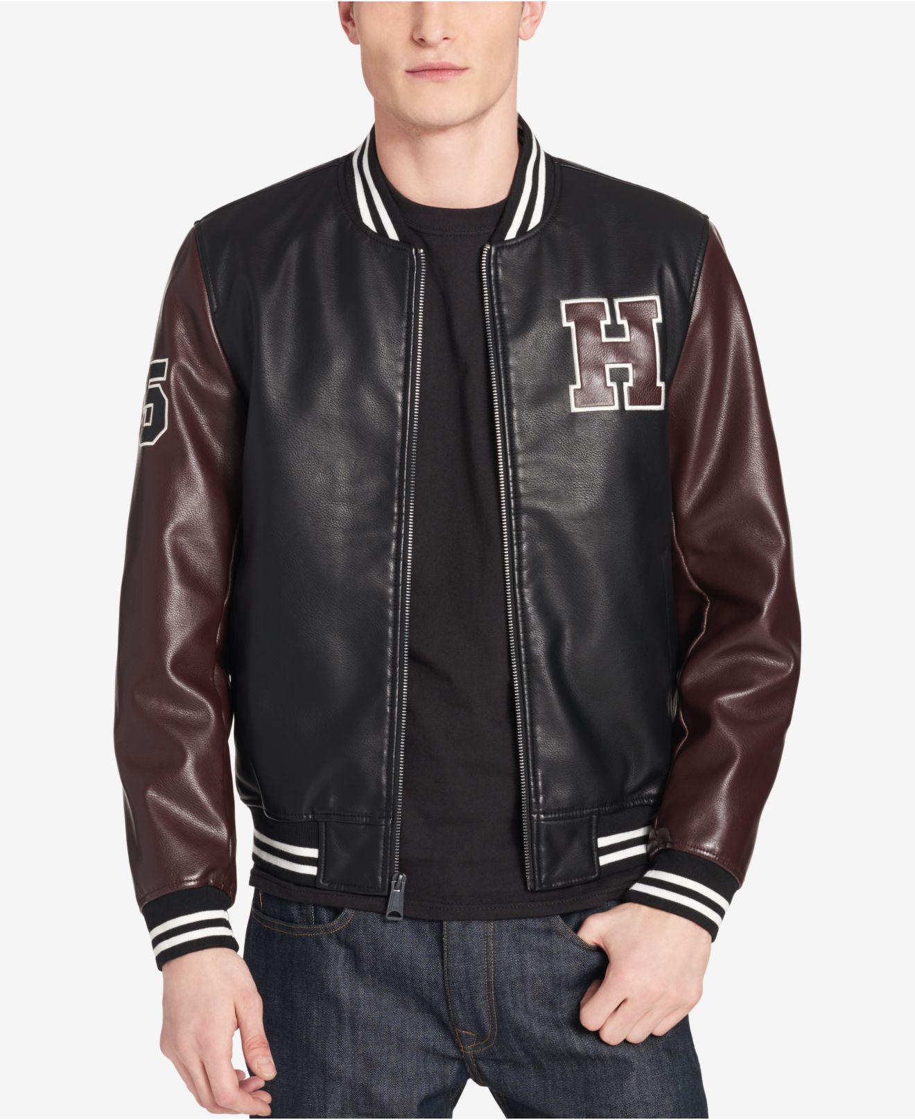 Lyst Tommy Hilfiger Faux Leather Varsity Jacket Created For Lyst Tommy Hilfiger Faux Leather Varsity Jacket Created For Macy S In Black Men Save 18 248175182481745