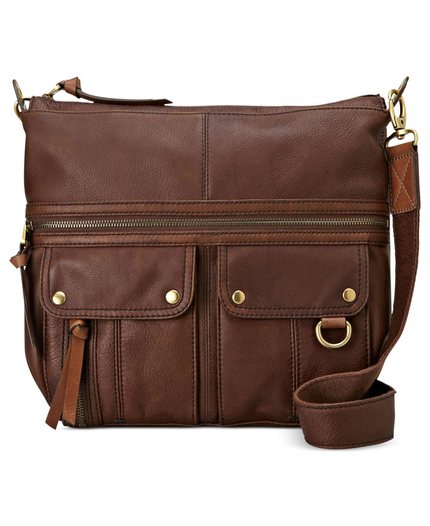 Fossil Morgan Leather Top Zip Crossbody in Brown | Lyst