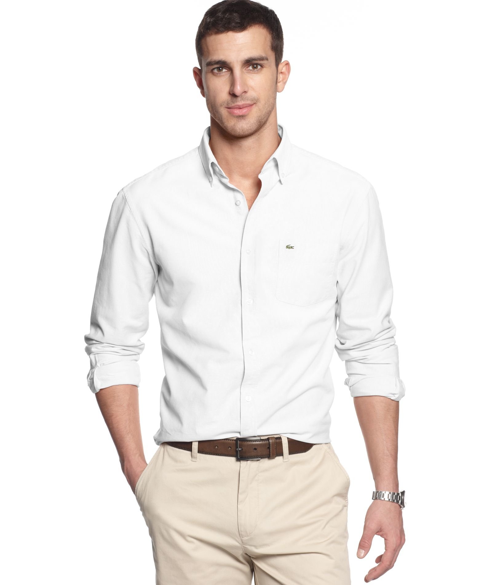 Lacoste Men's Solid Button Down Collar Shirt in White for Men | Lyst