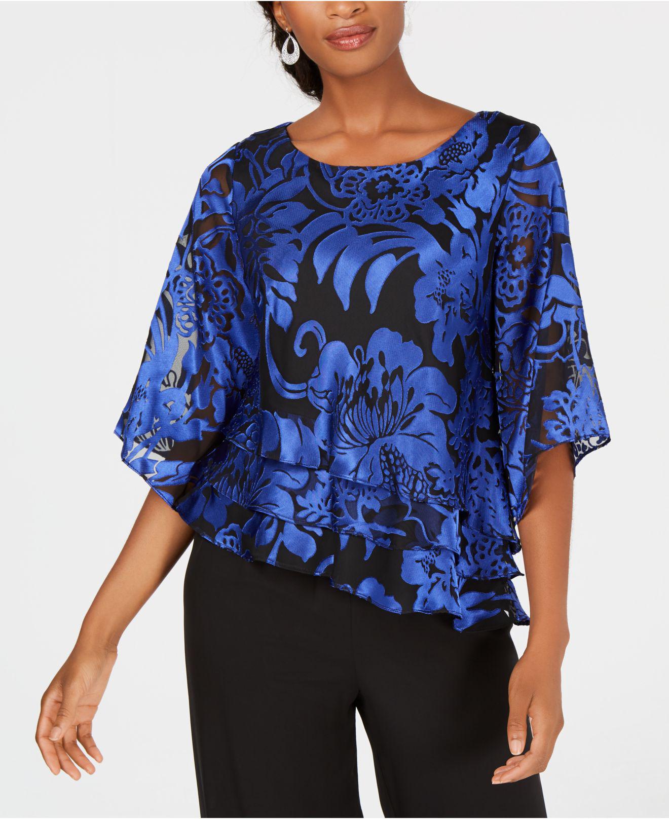 Lyst - Alex Evenings Printed Tiered Blouse in Blue