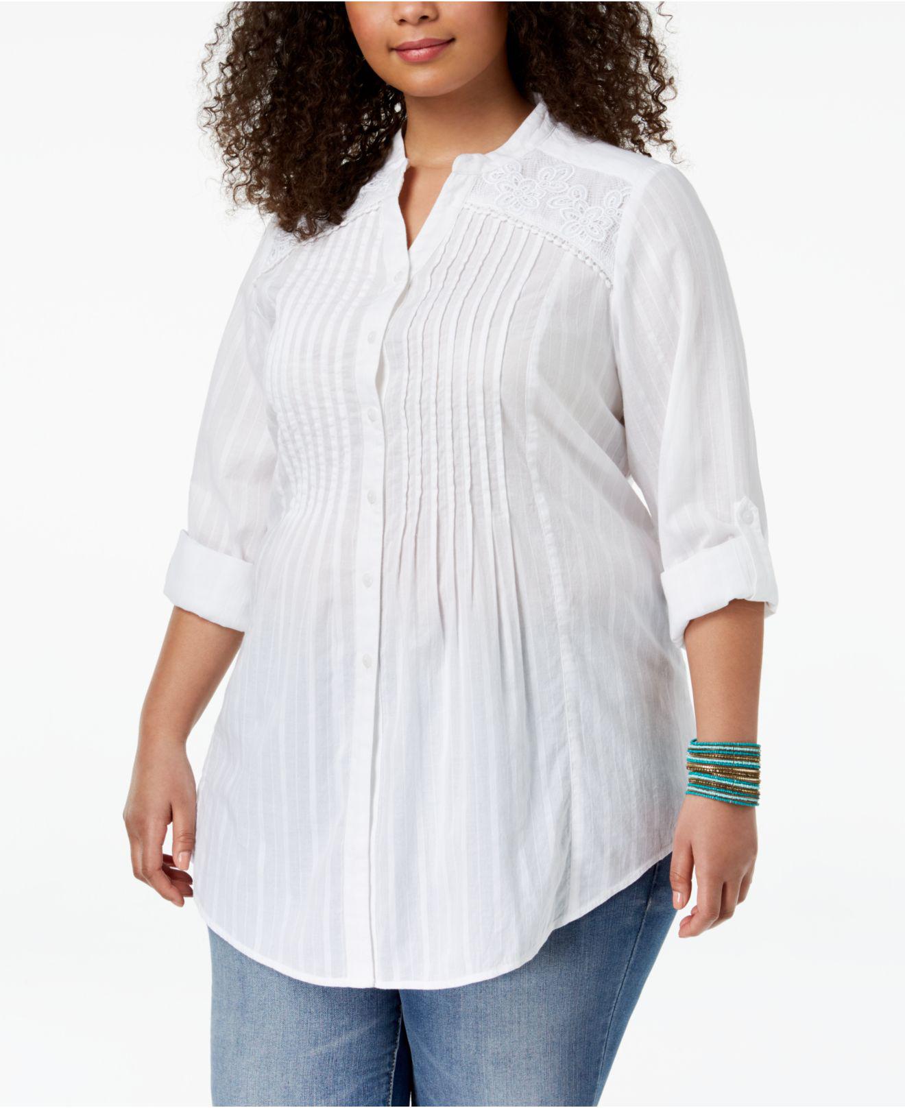 macys plus size white blouses