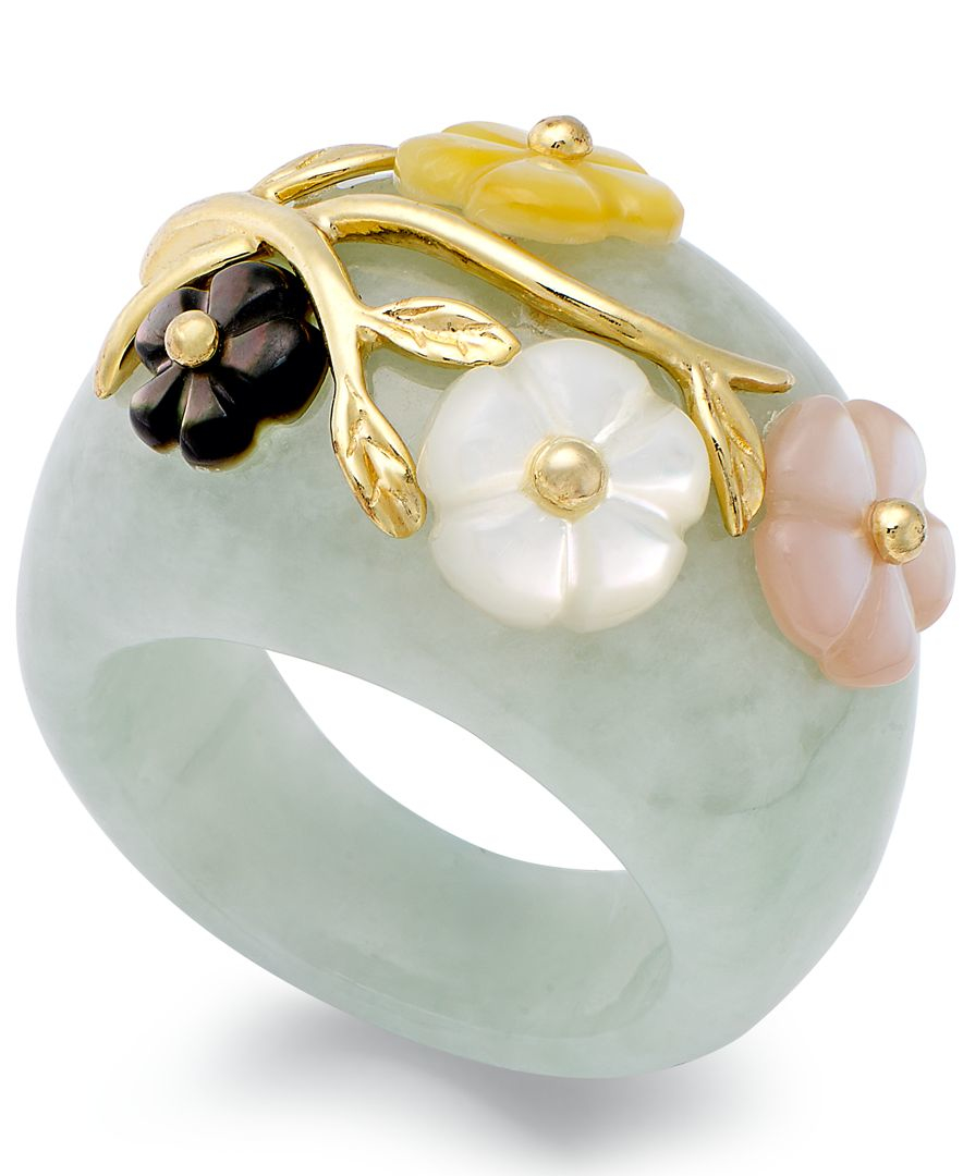 Macy's 14k Gold Over Sterling Silver Ring, Jade (60 Ct. T.w.) And