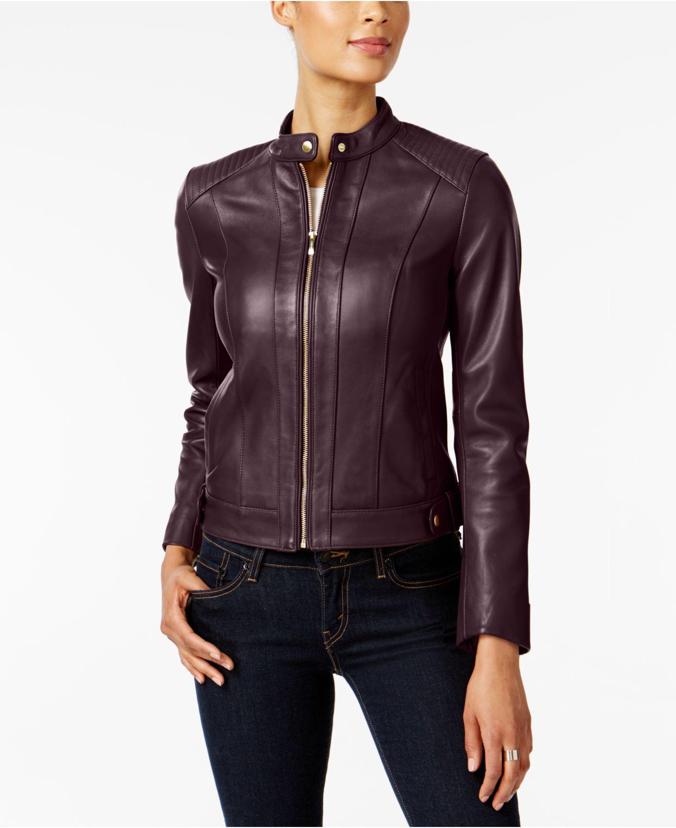 Lyst Cole Haan Petite Zip Cuffs Leather Moto Jacket In Purple Cole Haan Women S Purple Petite Zip Cuffs Leather Moto Jacket