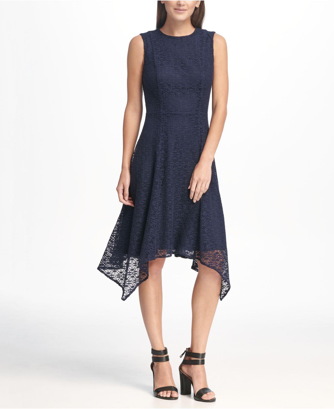 Dkny Lace Handkerchief Hem Dress In Midnight Blue Lyst 5344