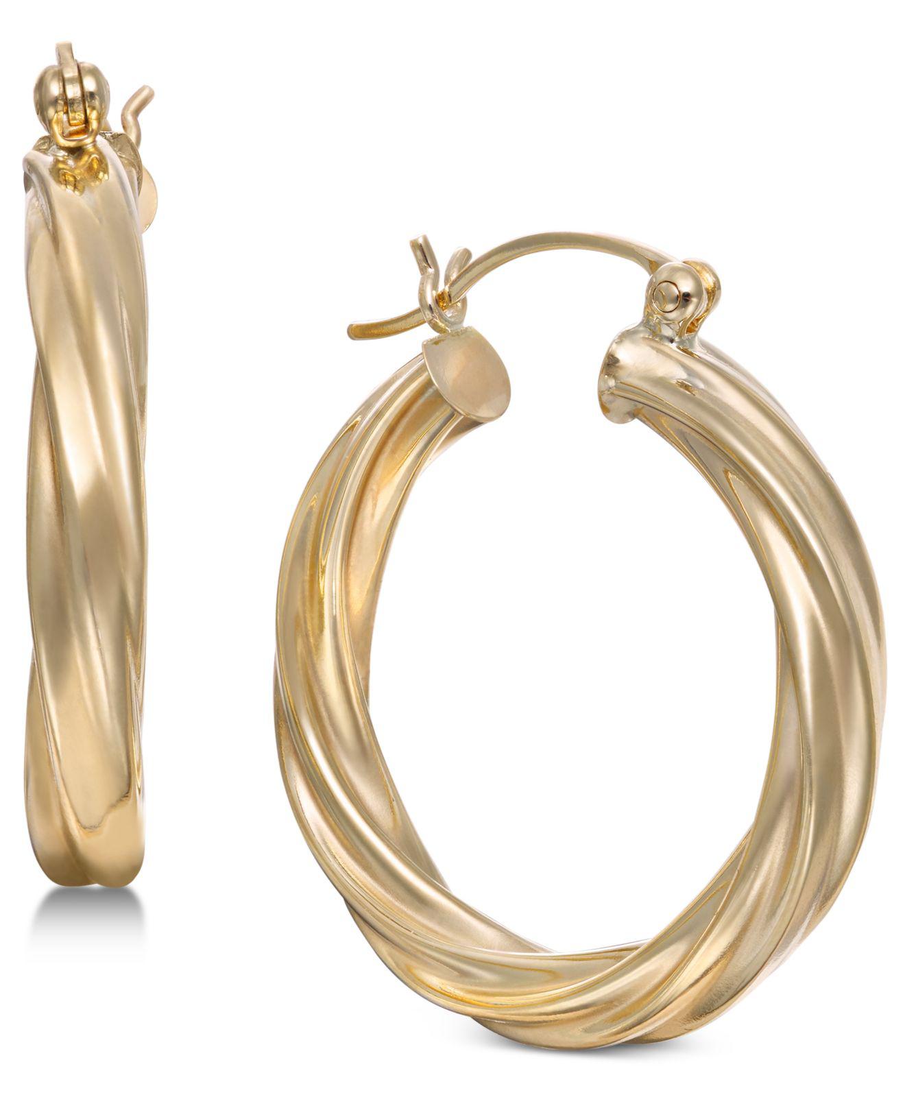 Lyst - Macy'S Small Twist Hoop Earrings In 14k Gold in Metallic - Save ...