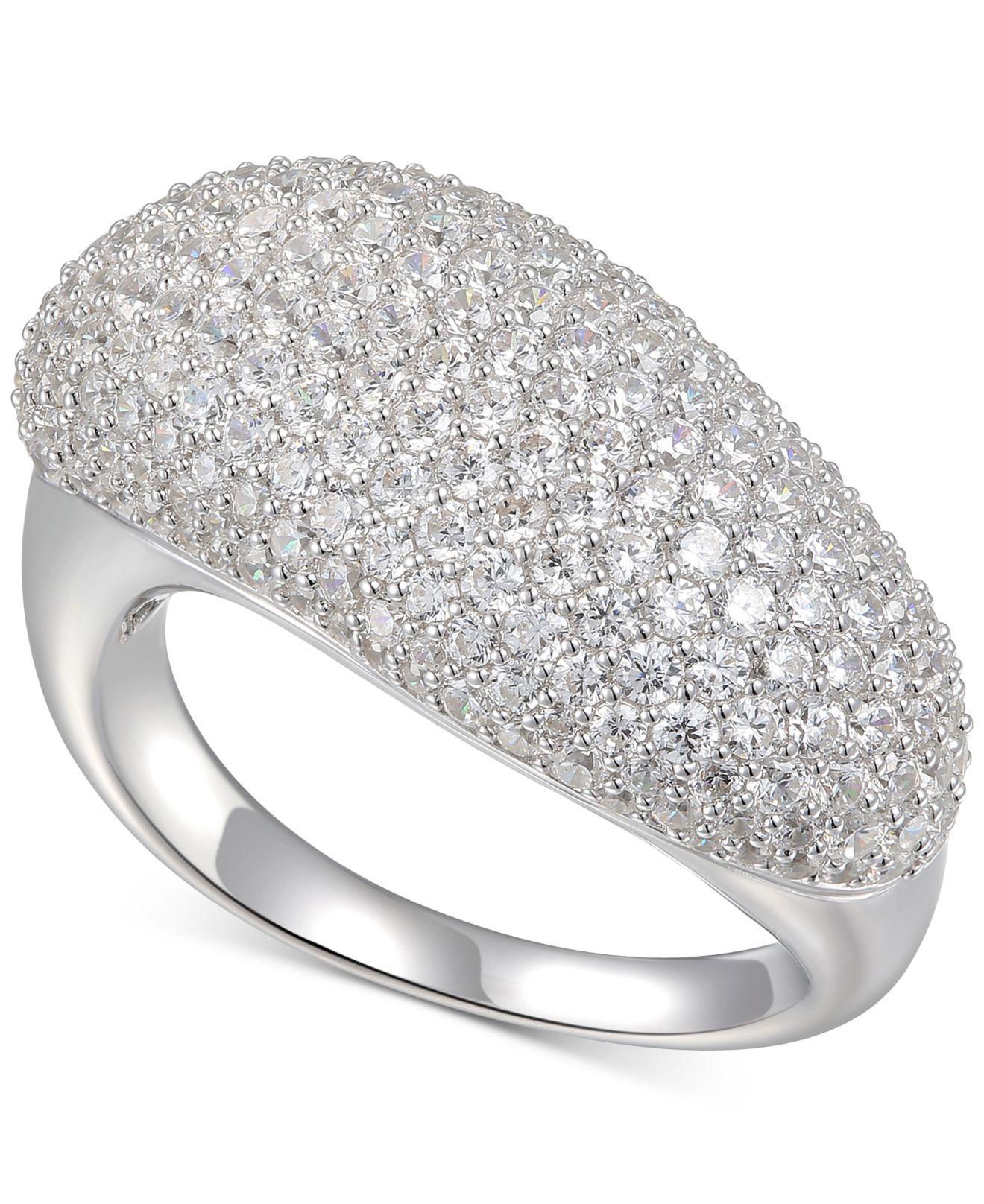 Macy's Cubic Zirconia Pavé Diagonal Statement Ring In Sterling Silver