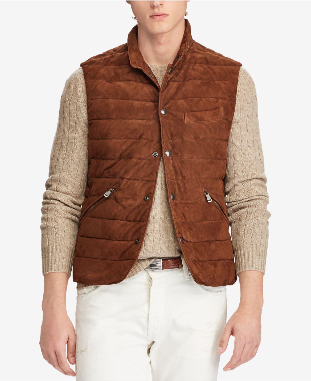 Lyst - Polo Ralph Lauren Quilted Suede Vest in Brown for Men - Save 76%