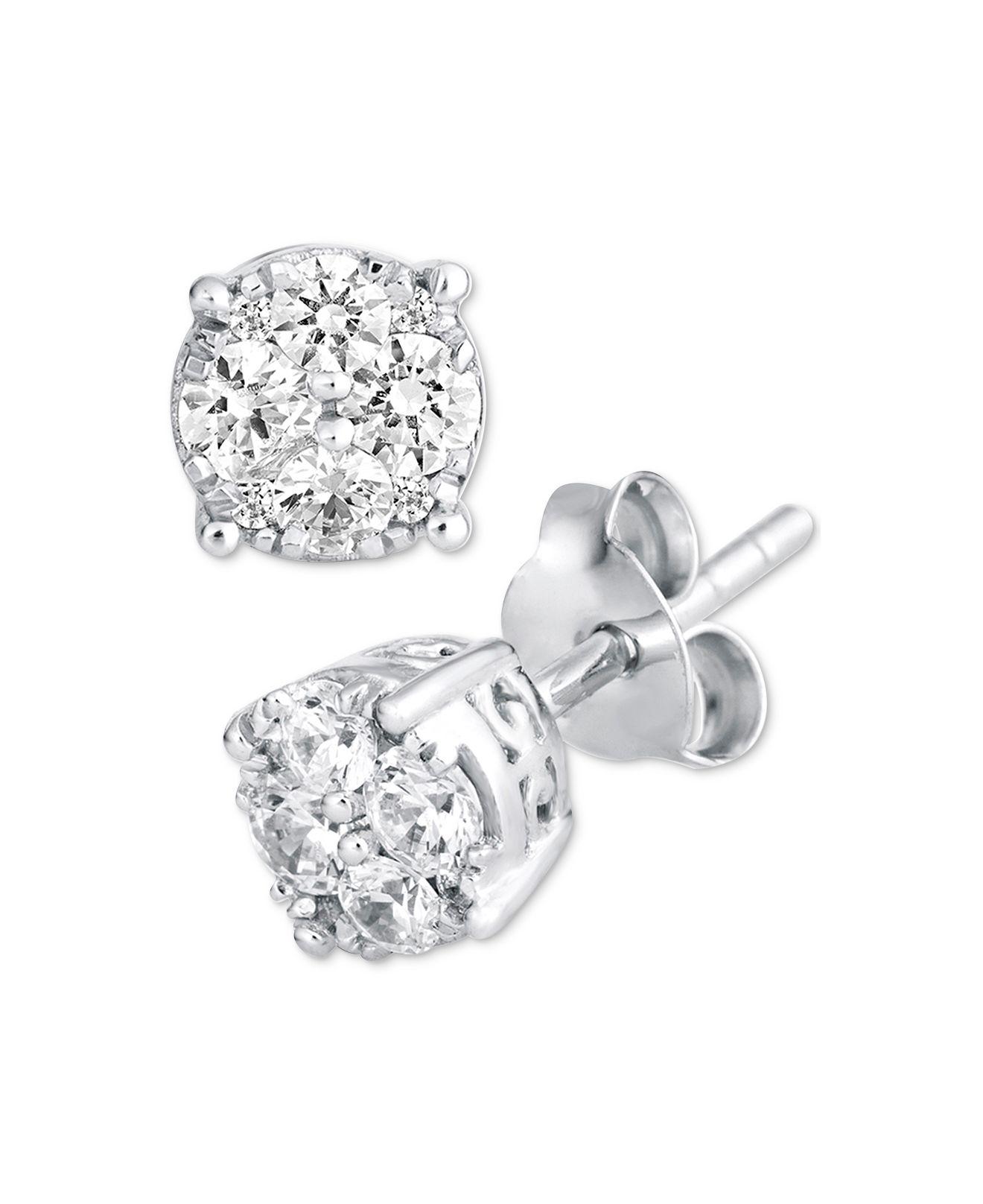 Lyst - Macy's Diamond Stud Cluster Earrings (1/2 Ct. T.w.) In 14k White ...