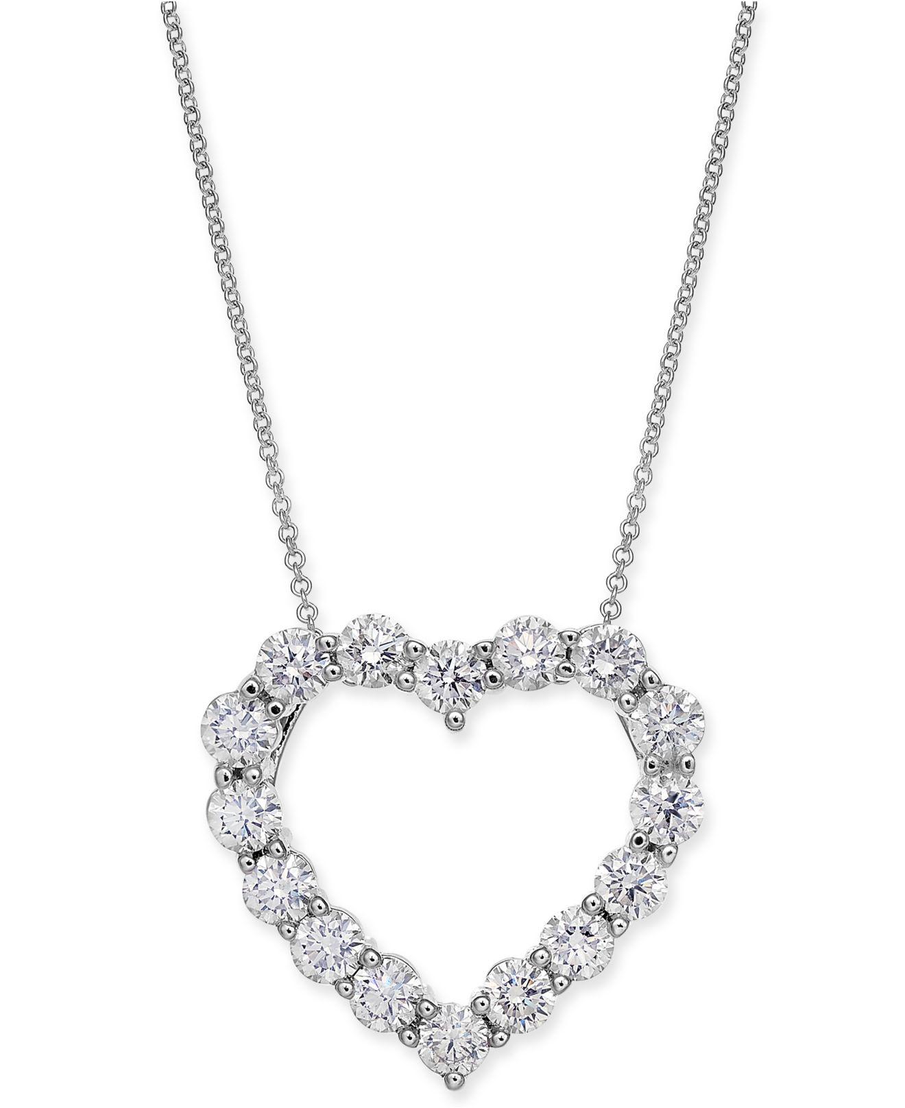 Lyst Macys Diamond Heart Pendant Necklace 2 910 Ct Tw In 14k White Gold 16 2