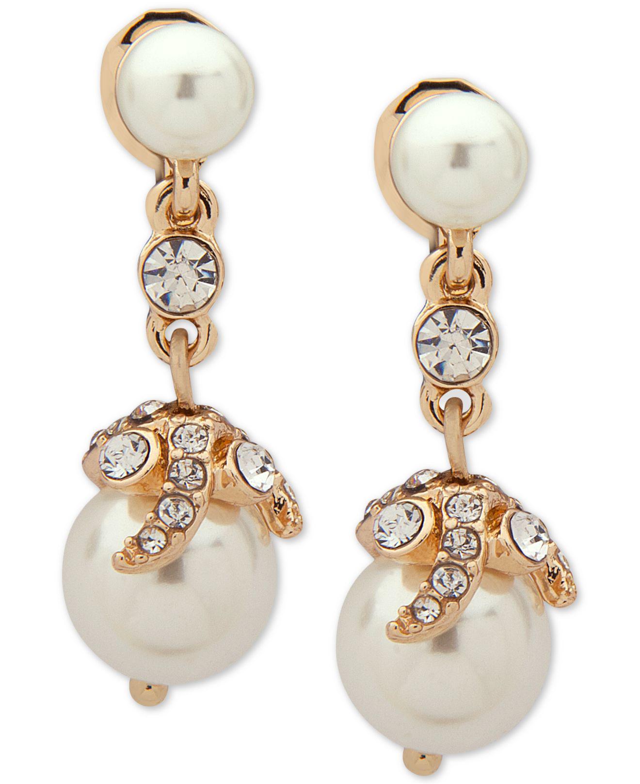 Lyst Anne Klein Gold Tone Crystal Imitation Pearl E Z Comfort View Fullscreen