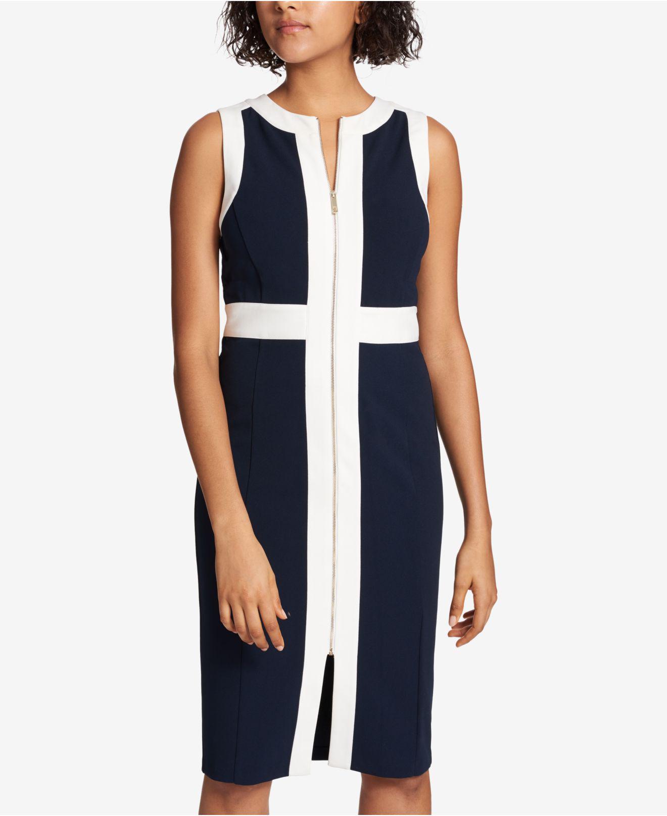 Lyst Tommy Hilfiger Zip Front Scuba Dress In Blue Gallery