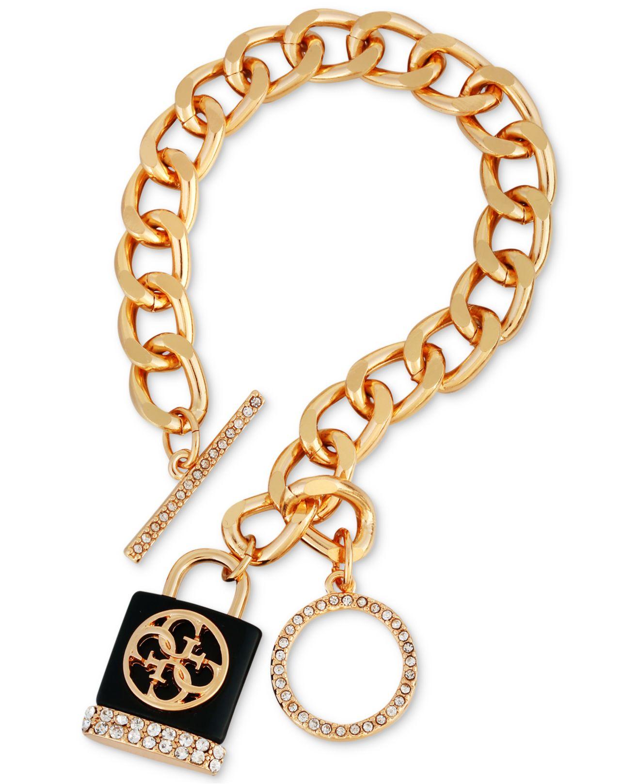 Guess Crystal & Logo Padlock Charm Bracelet in Metallic - Lyst
