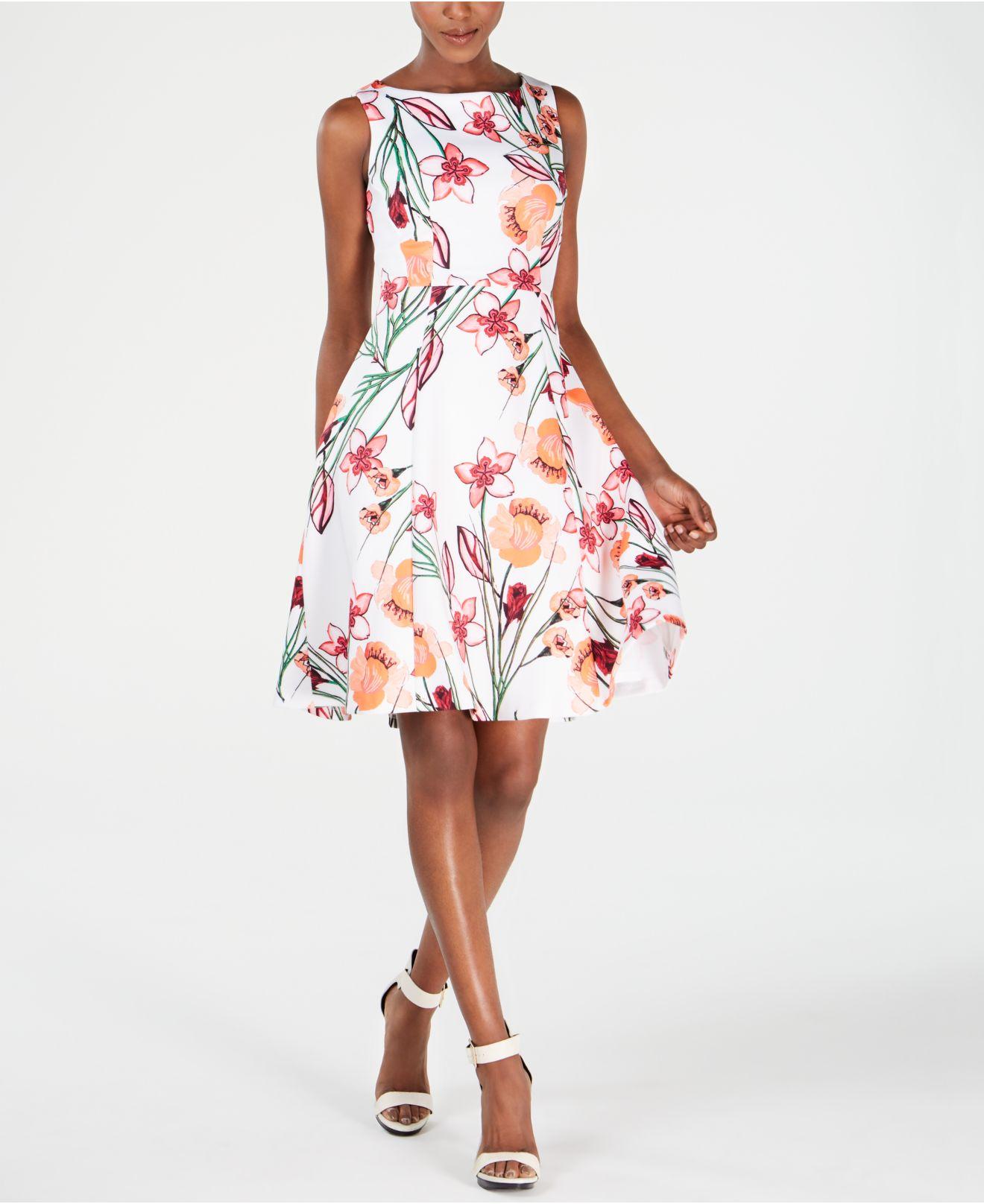 Calvin Klein Floral-print Fit & Flare Dress - Lyst