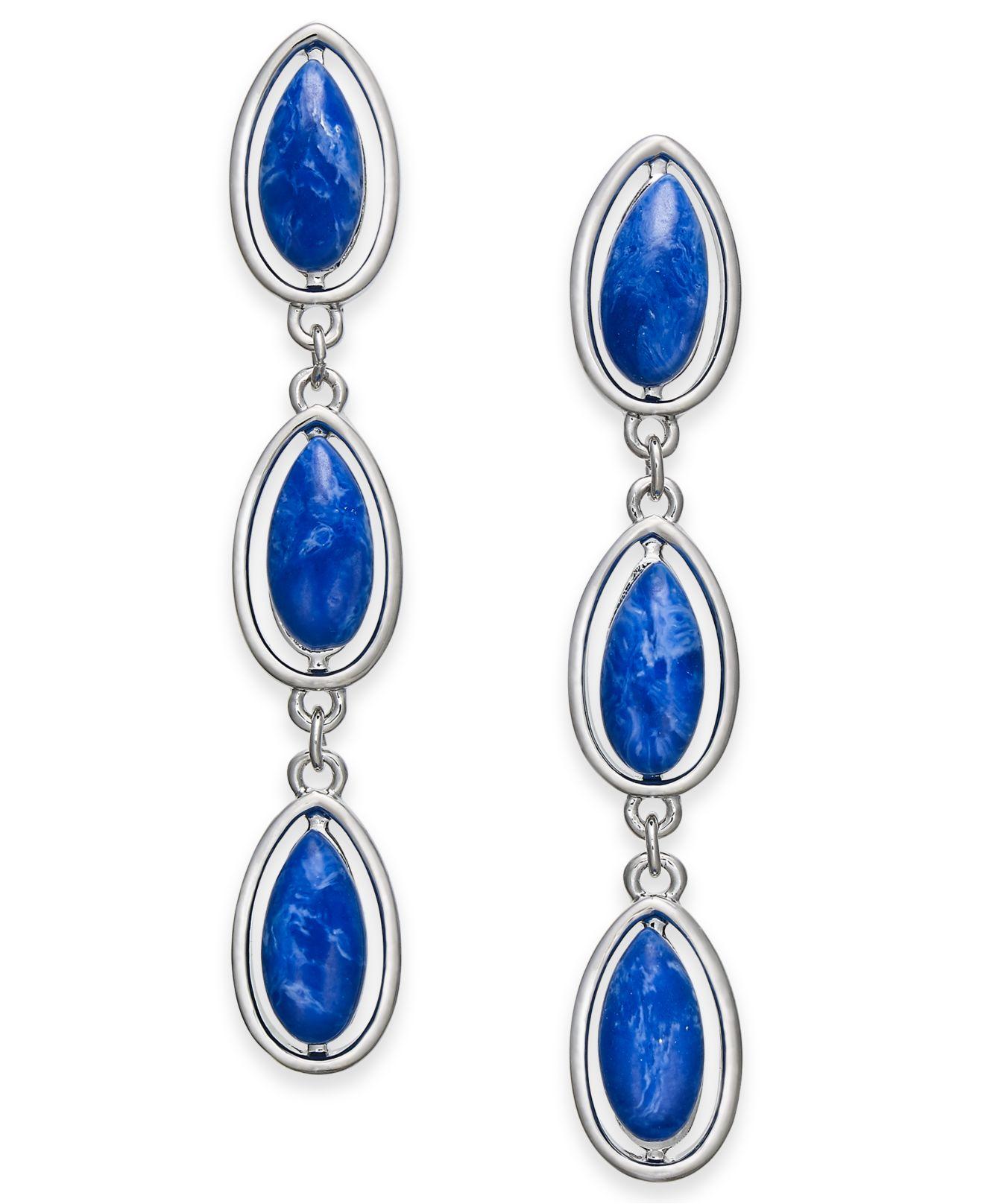 Alfani Silver-tone Blue Stone Linear Earrings, Created For Macy's in ...