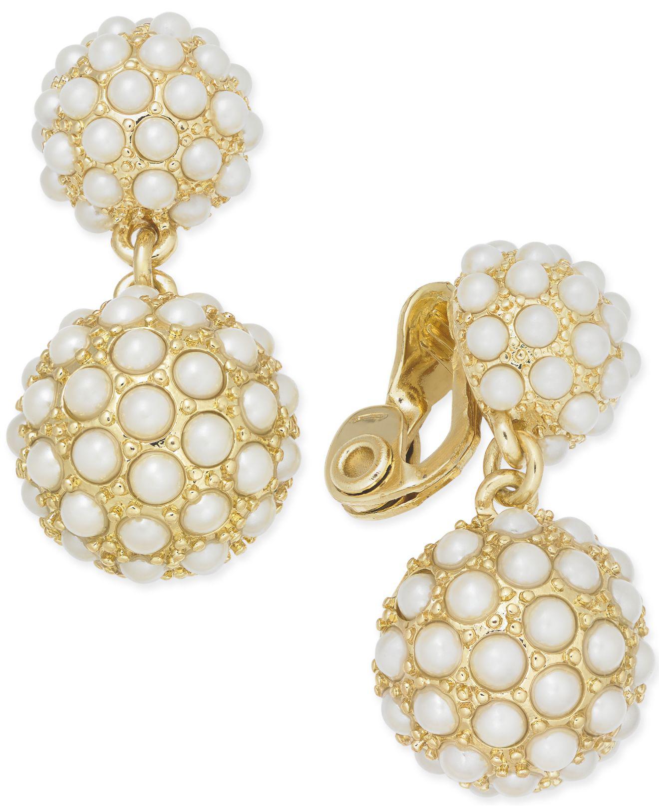 Lyst Charter Club Gold Tone Imitation Pearl Ball Clip On Drop Gallery