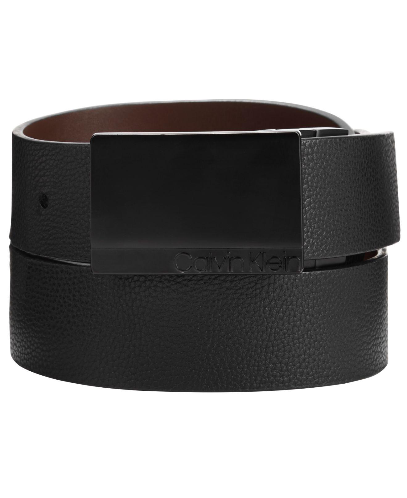 Calvin Klein Reversible Pebble Leather Plaque Belt in Black for Men - Lyst
