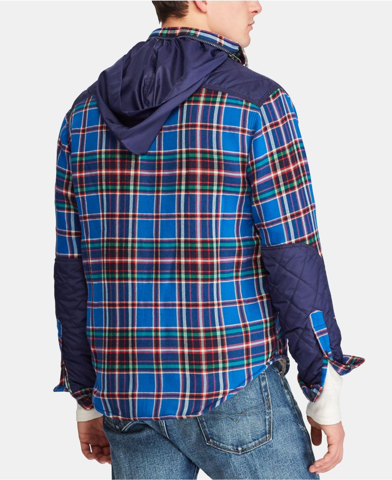 Polo Ralph Lauren Plaid Hooded Shirt Jacket in Blue for Men Lyst
