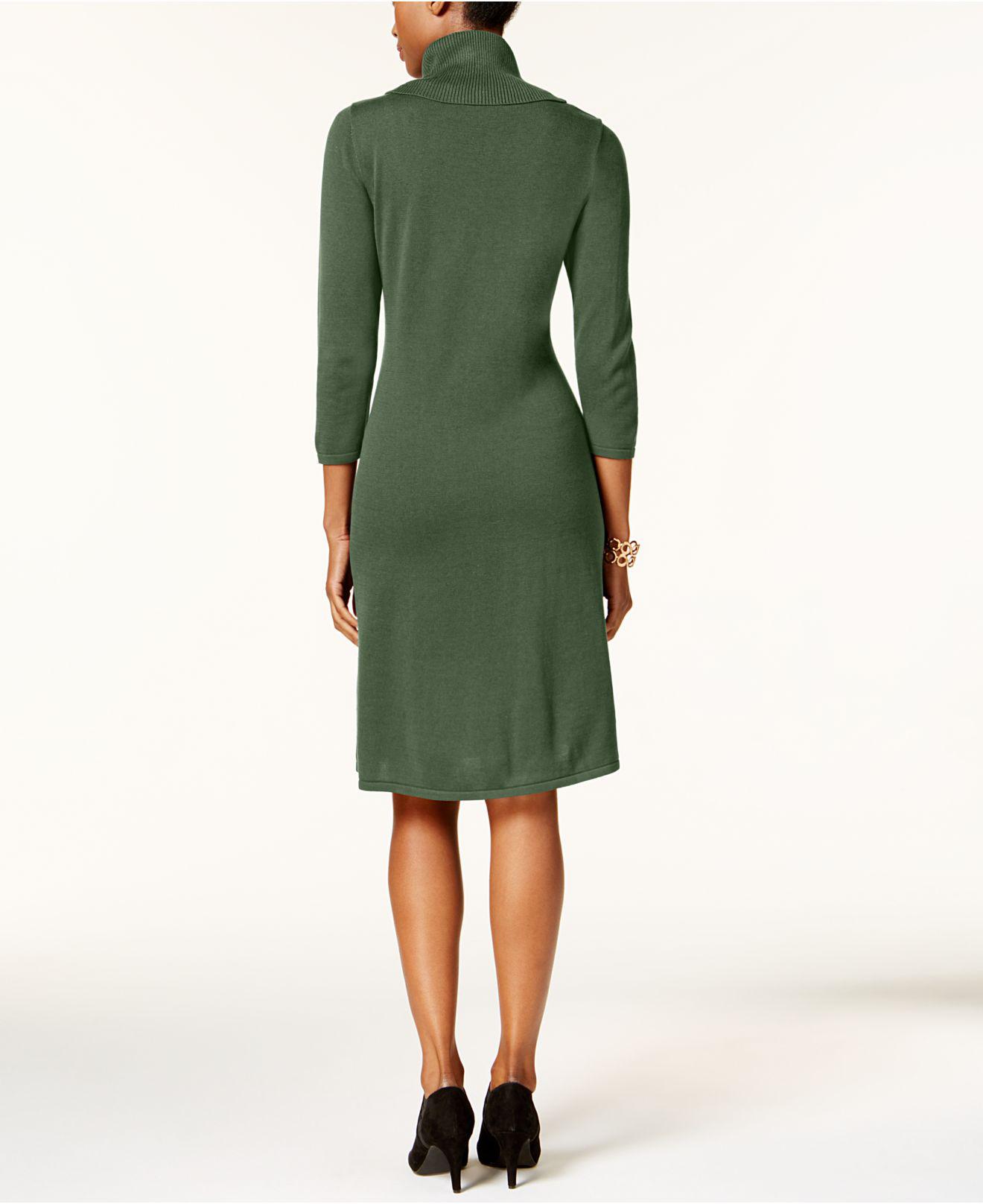 Nine west Cowl-neck Sweater Dress in Green | Lyst
