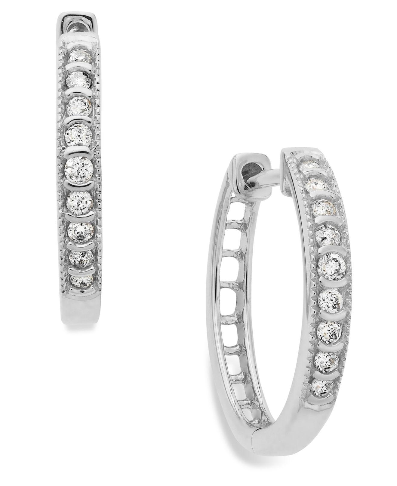 Lyst - Macy's Diamond Mini Hoop Earrings In 10k White Gold (1/6 Ct. T.w ...
