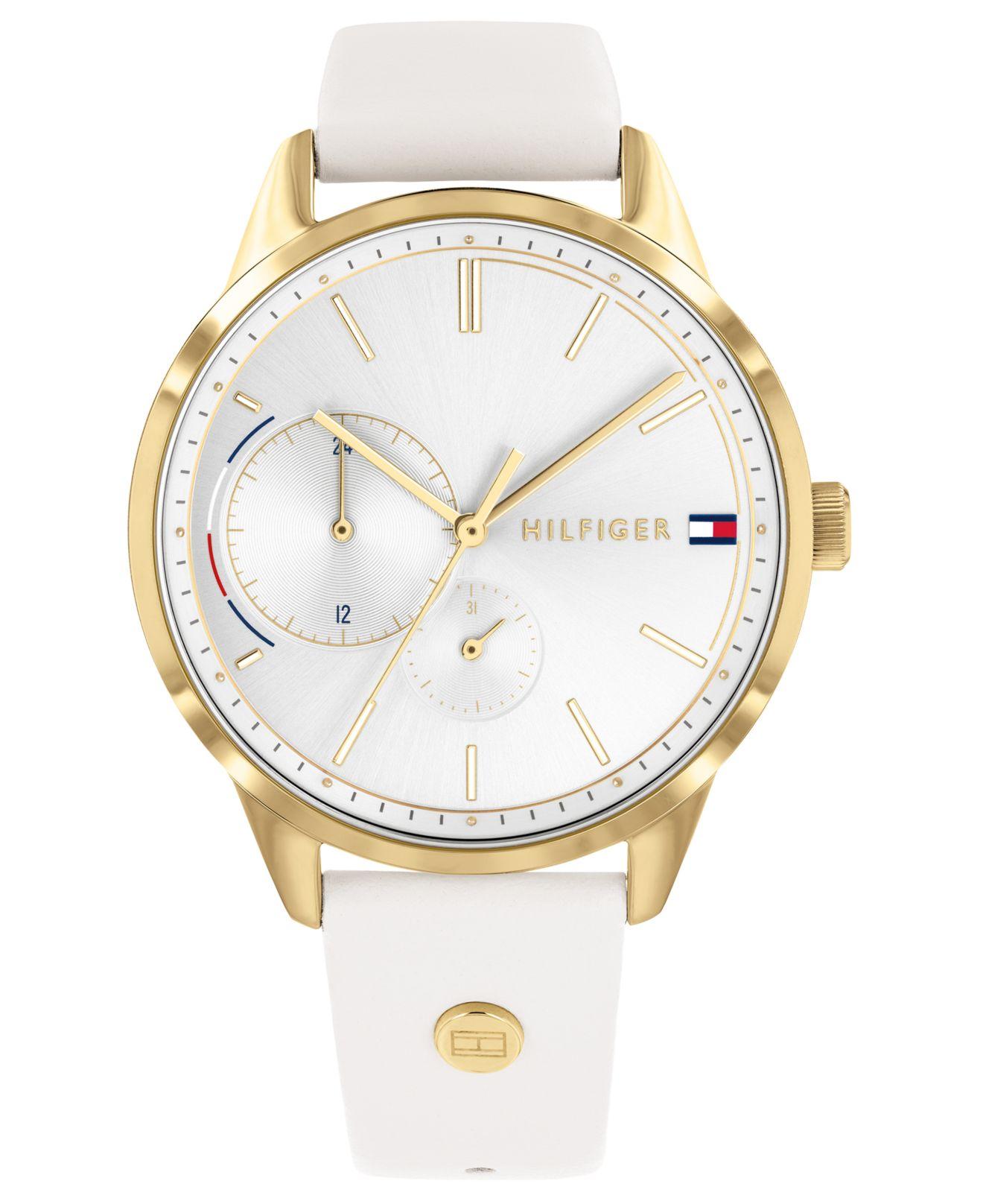 Tommy Hilfiger Women's White Leather Strap Watch 38mm in  