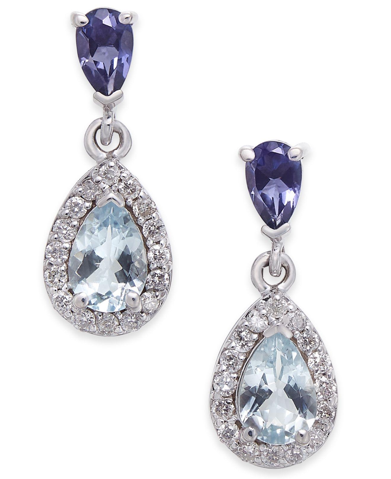 Lyst - Macy'S Aquamarine, Iolite And Diamond (1-1/10 Ct. T.w.) Drop ...