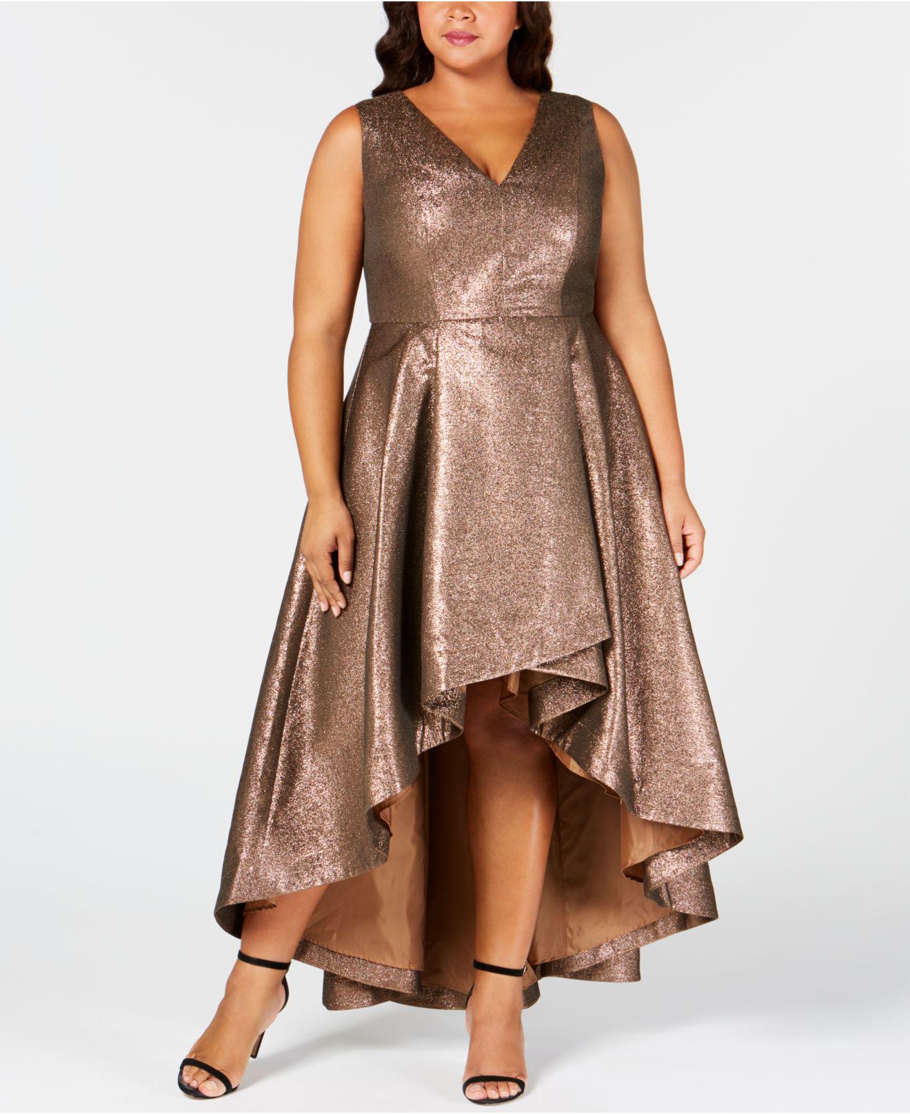 Lyst Calvin Klein Plus Size Metallic High Low Gown In Brown Calvin Klein
