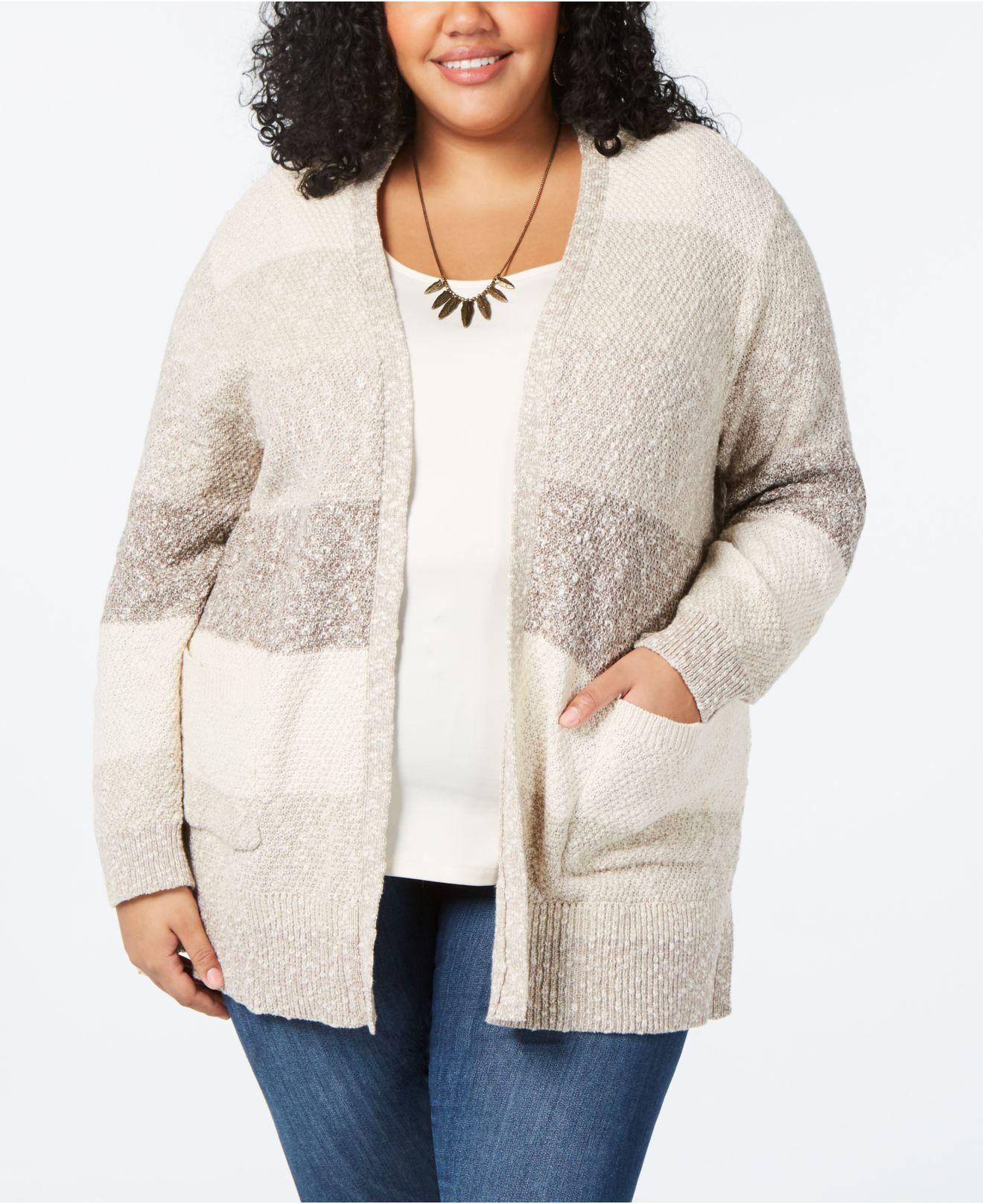 Style & Co. Plus Size Striped Cardigan, Created For Macy's in Natural