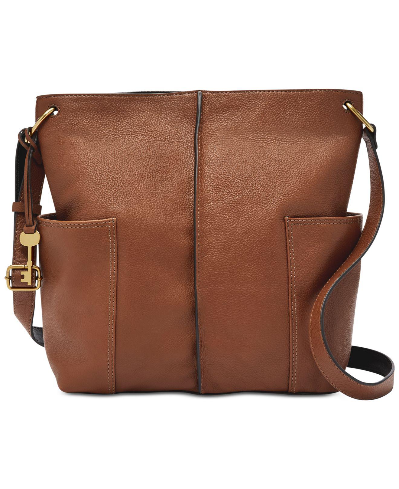Lyst - Fossil Lane North South Leather Crossbody in Brown