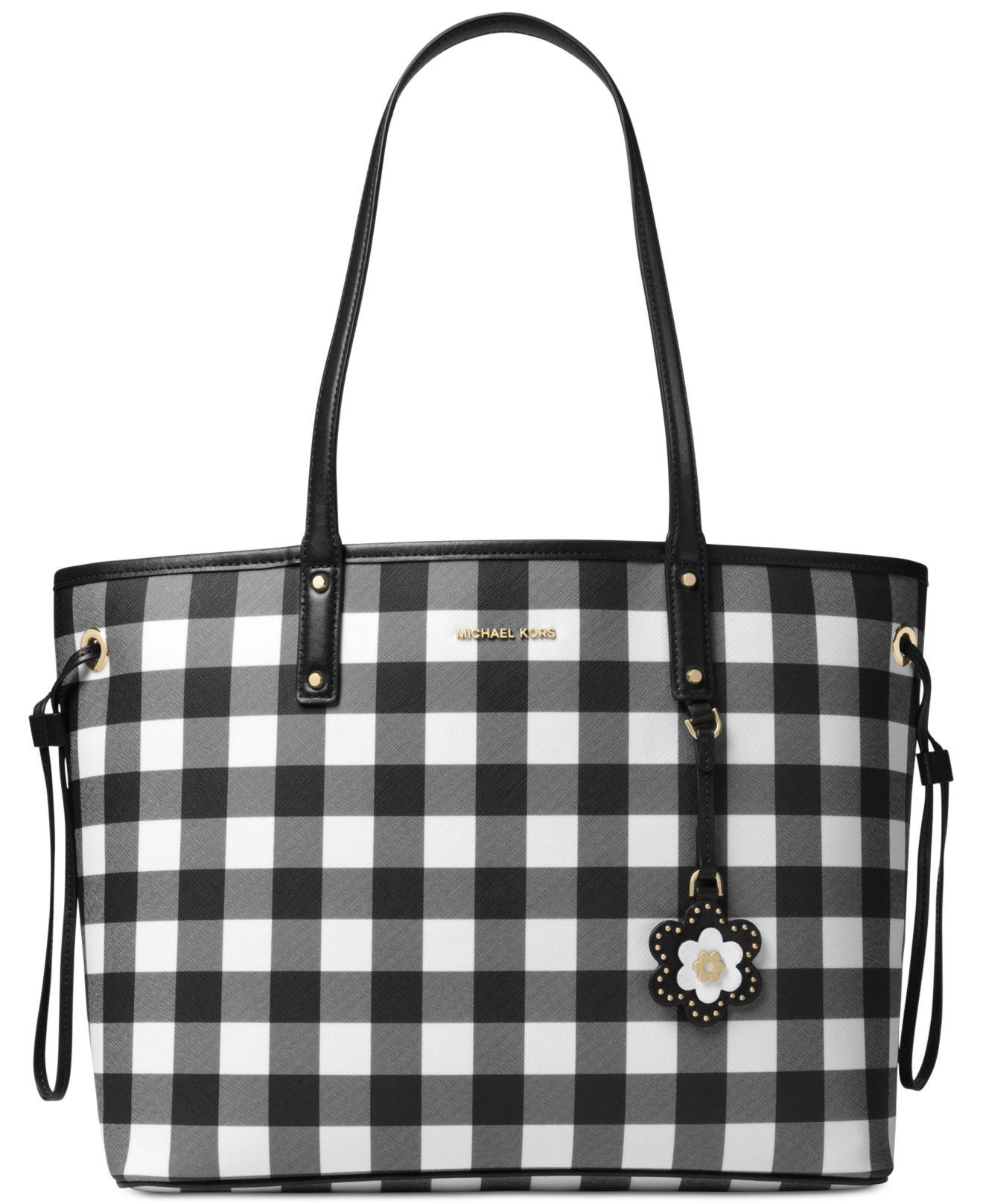 Michael kors Michael Gingham Large Tote, A Macy&#39;s Exclusive Style in Black | Lyst