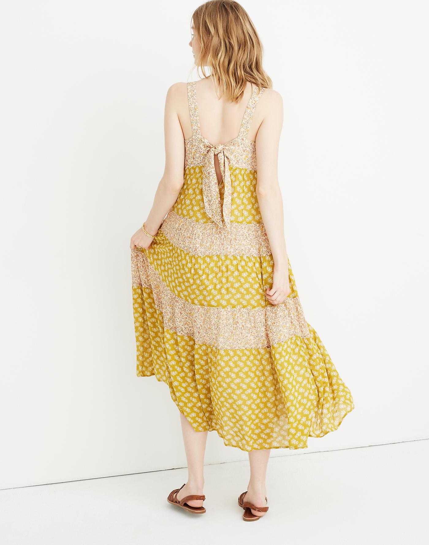 Madewell Print-mix Tiered Midi Dress In Jaipur Floral in Yellow - Lyst