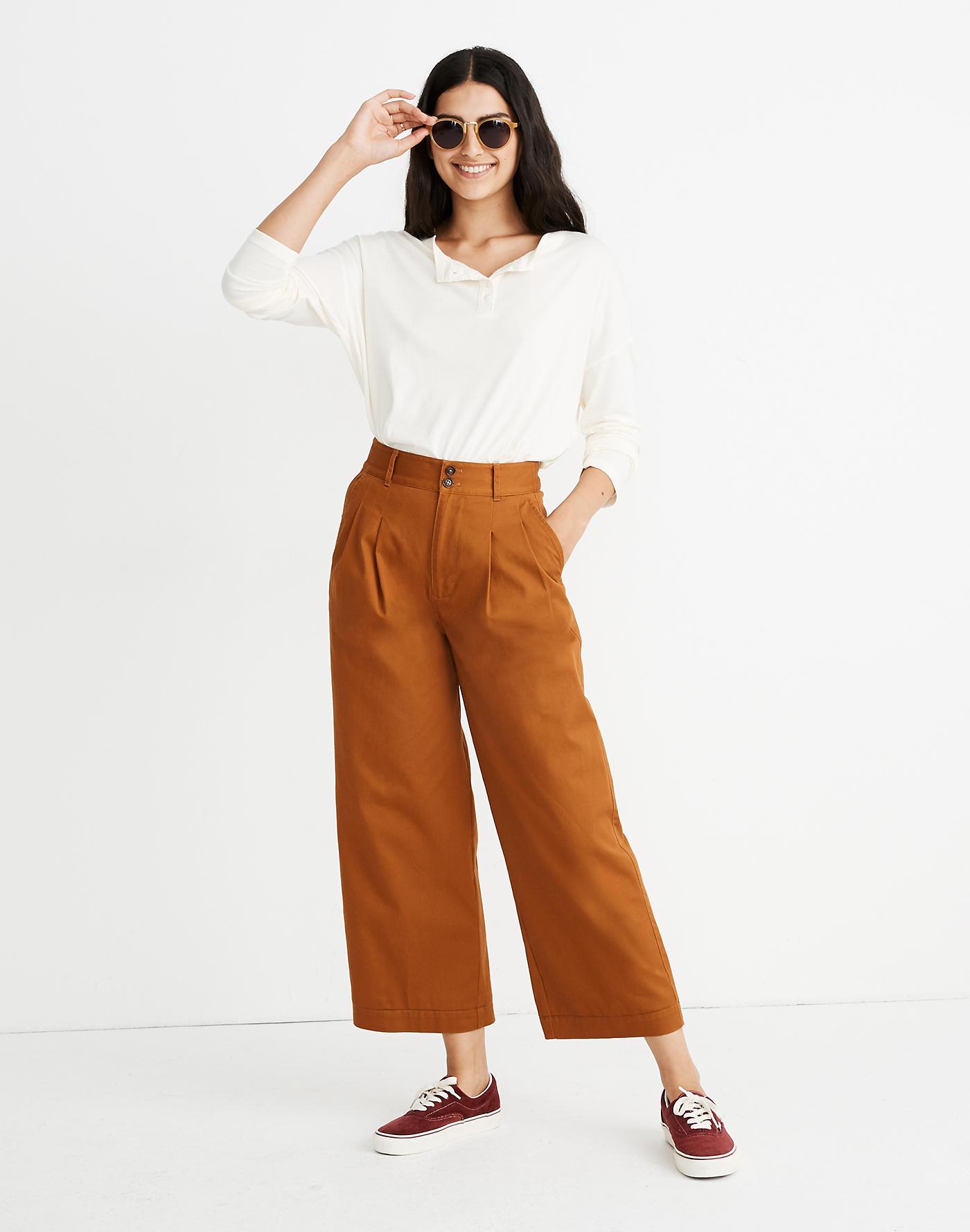 Madewell Cotton Tall Pleated Wide-leg Pants in Brown - Lyst