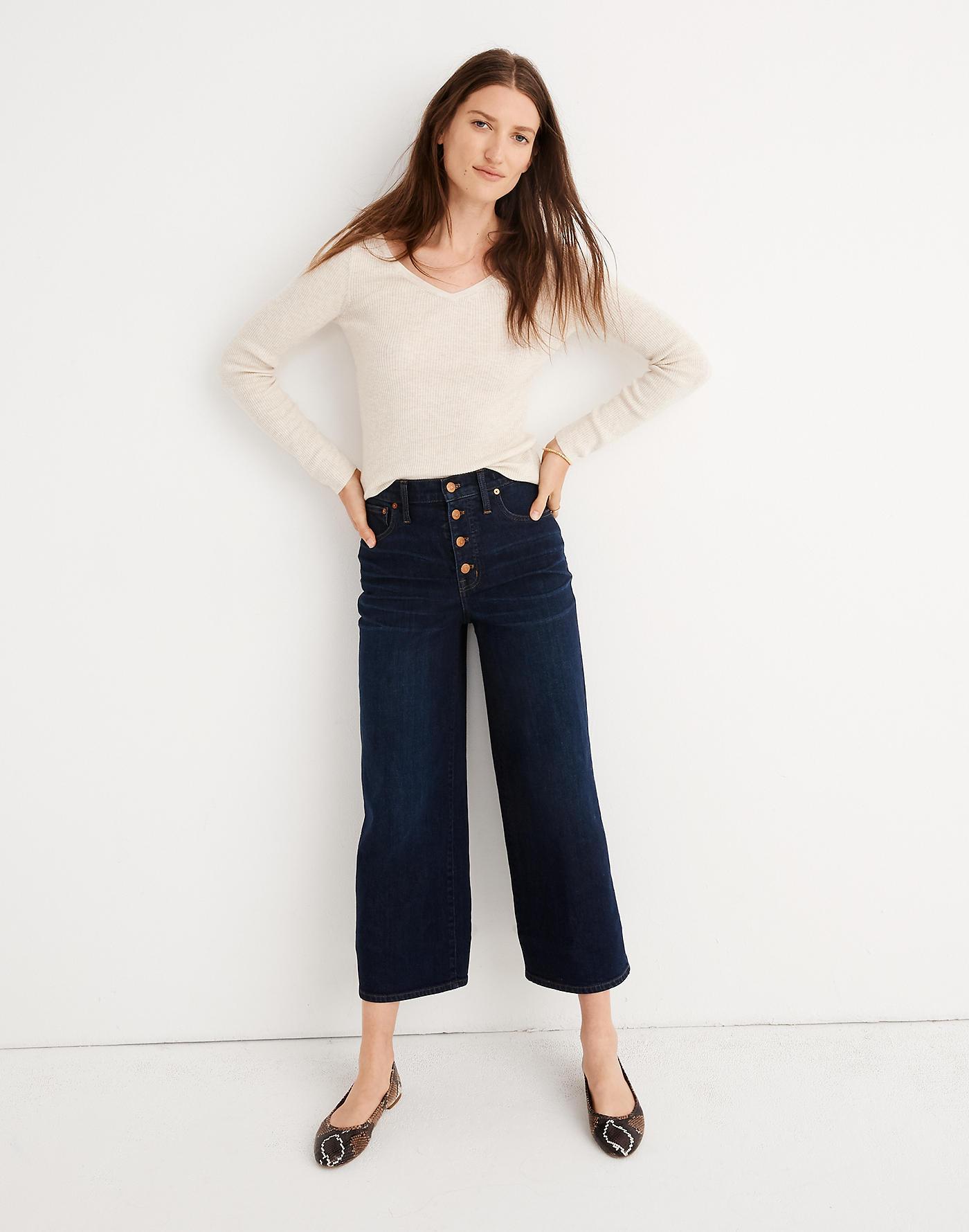 Madewell Denim Wide-leg Crop Jeans In Hayes Wash: Button-front Edition ...