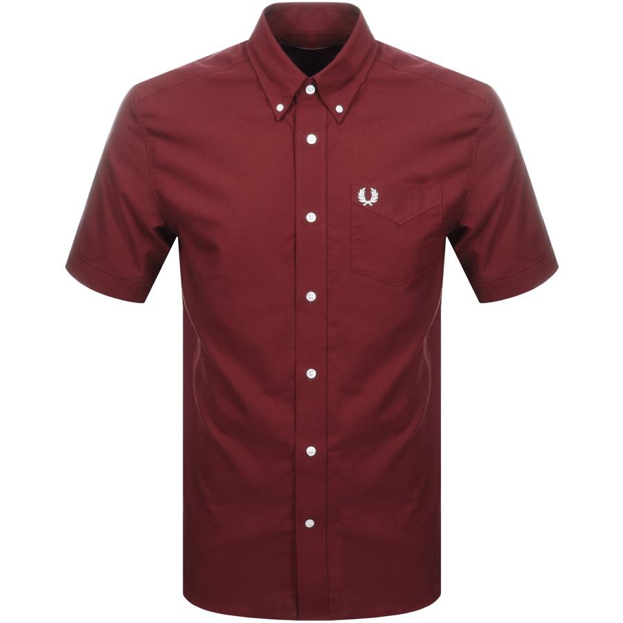 Fred Perry Short Sleeved Oxford Shirt Burgundy in Red for Men - Lyst