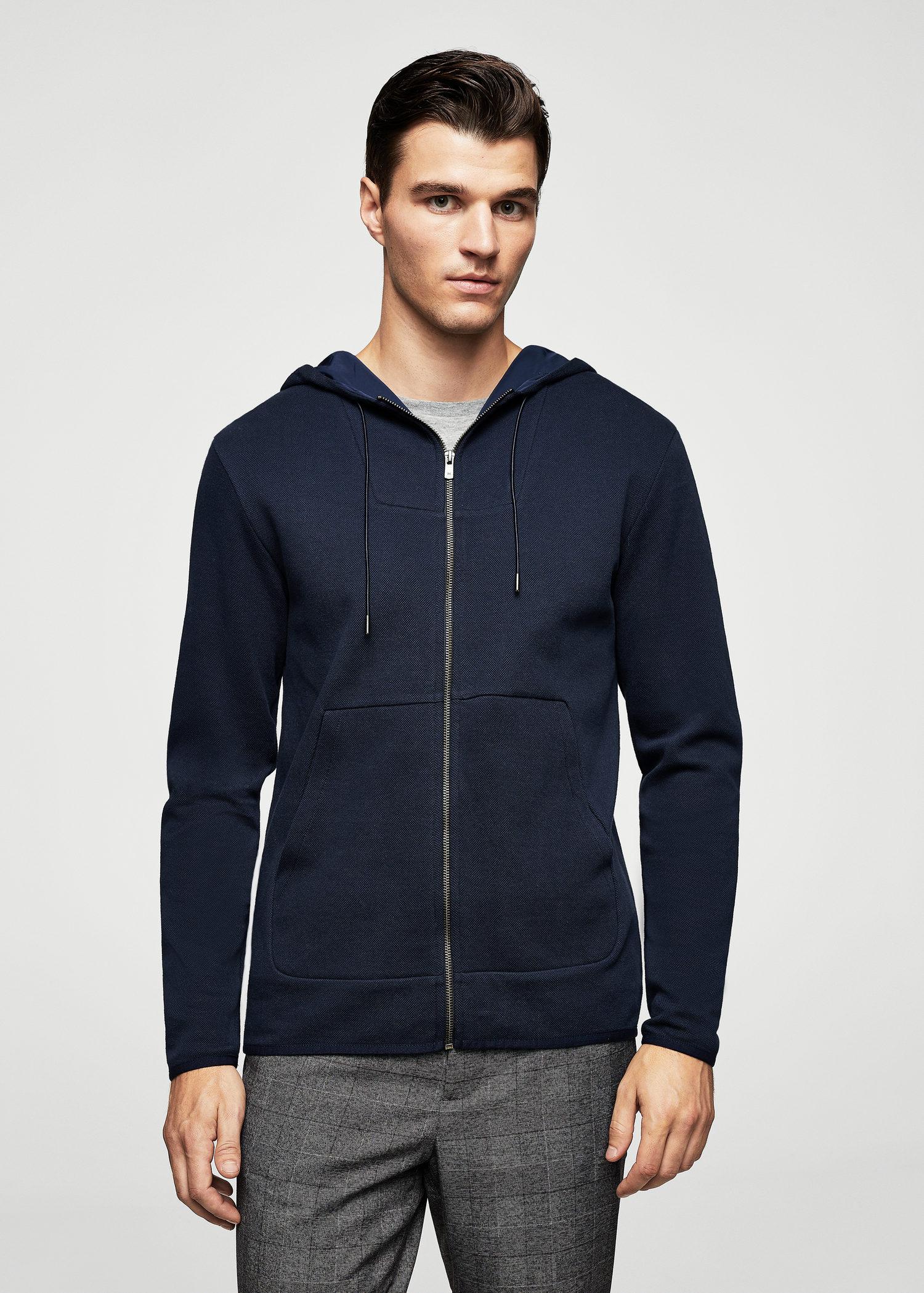 Lyst - Mango Hoodie Cotton Sweatshirt in Blue for Men