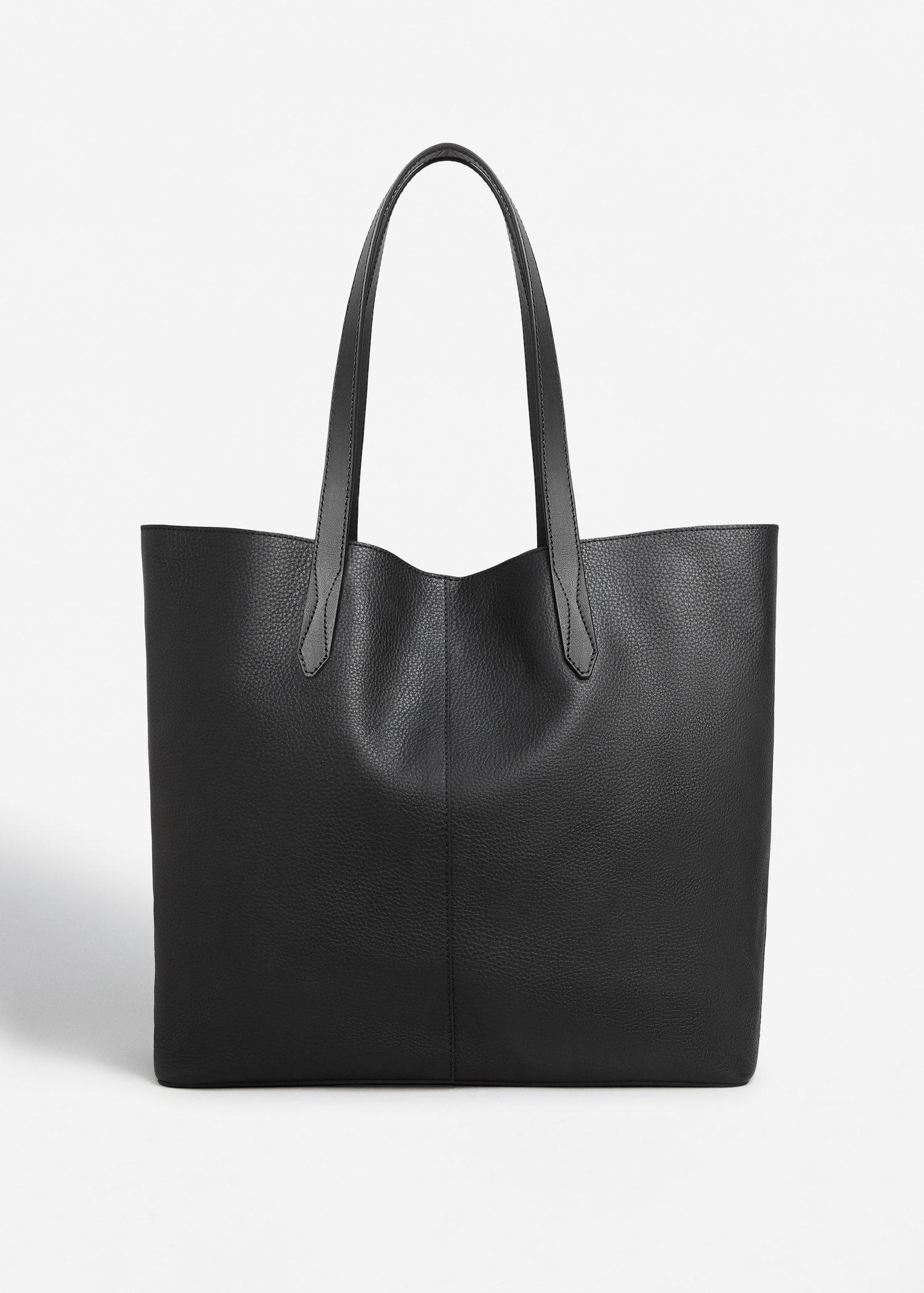 Mango Leather Shopper Bag in Black | Lyst