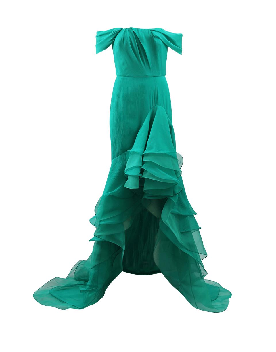 cascading ruffle gown