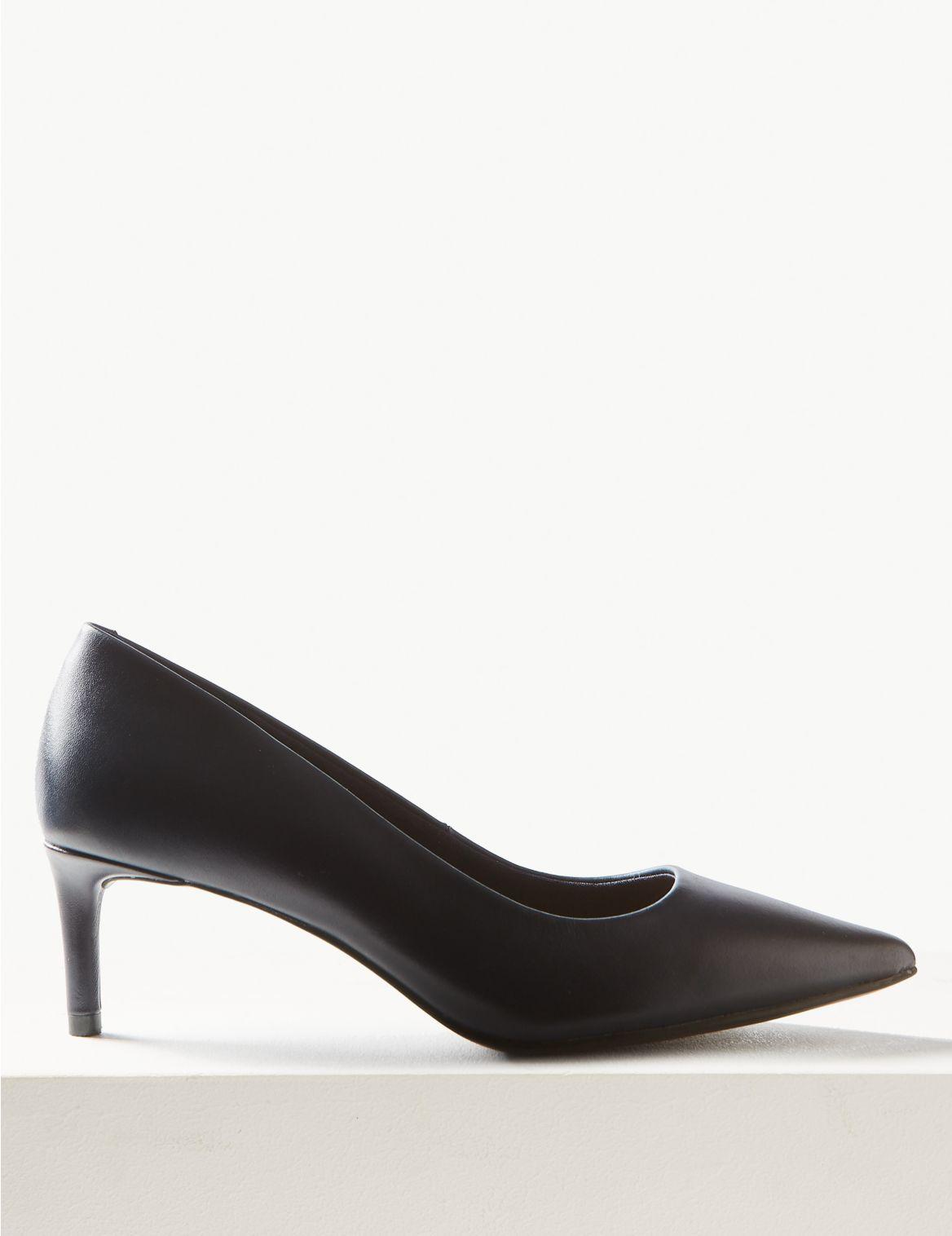 Marks & Spencer Leather Kitten Heel Court Shoes Navy in Blue - Lyst