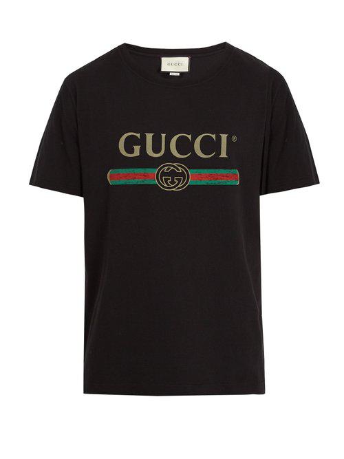 Gucci Fake Logo Print Cotton T Shirt in Black for Men - Lyst