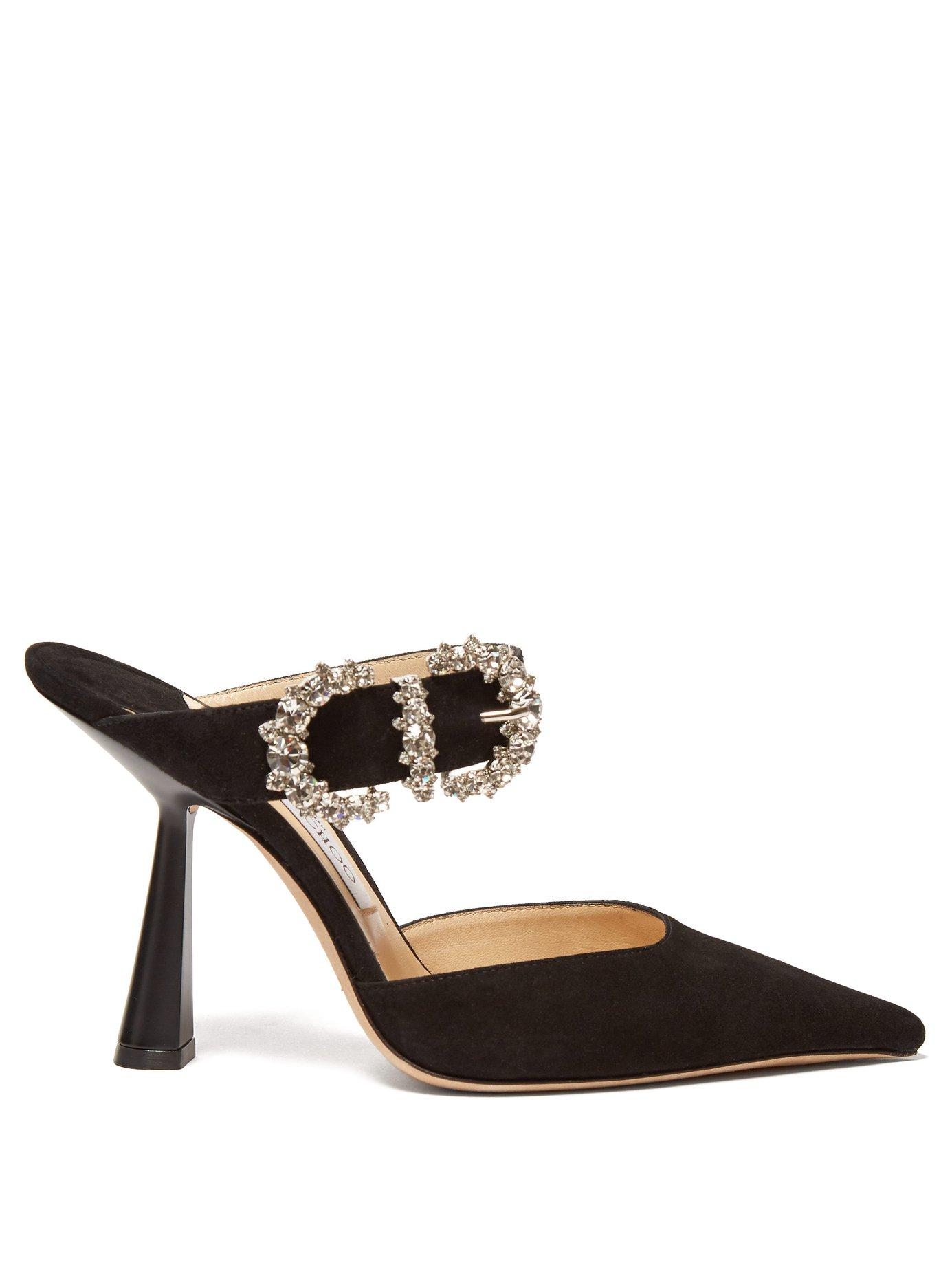 Jimmy Choo Smokey 100 Crystal Buckle Suede Mules in Black - Lyst