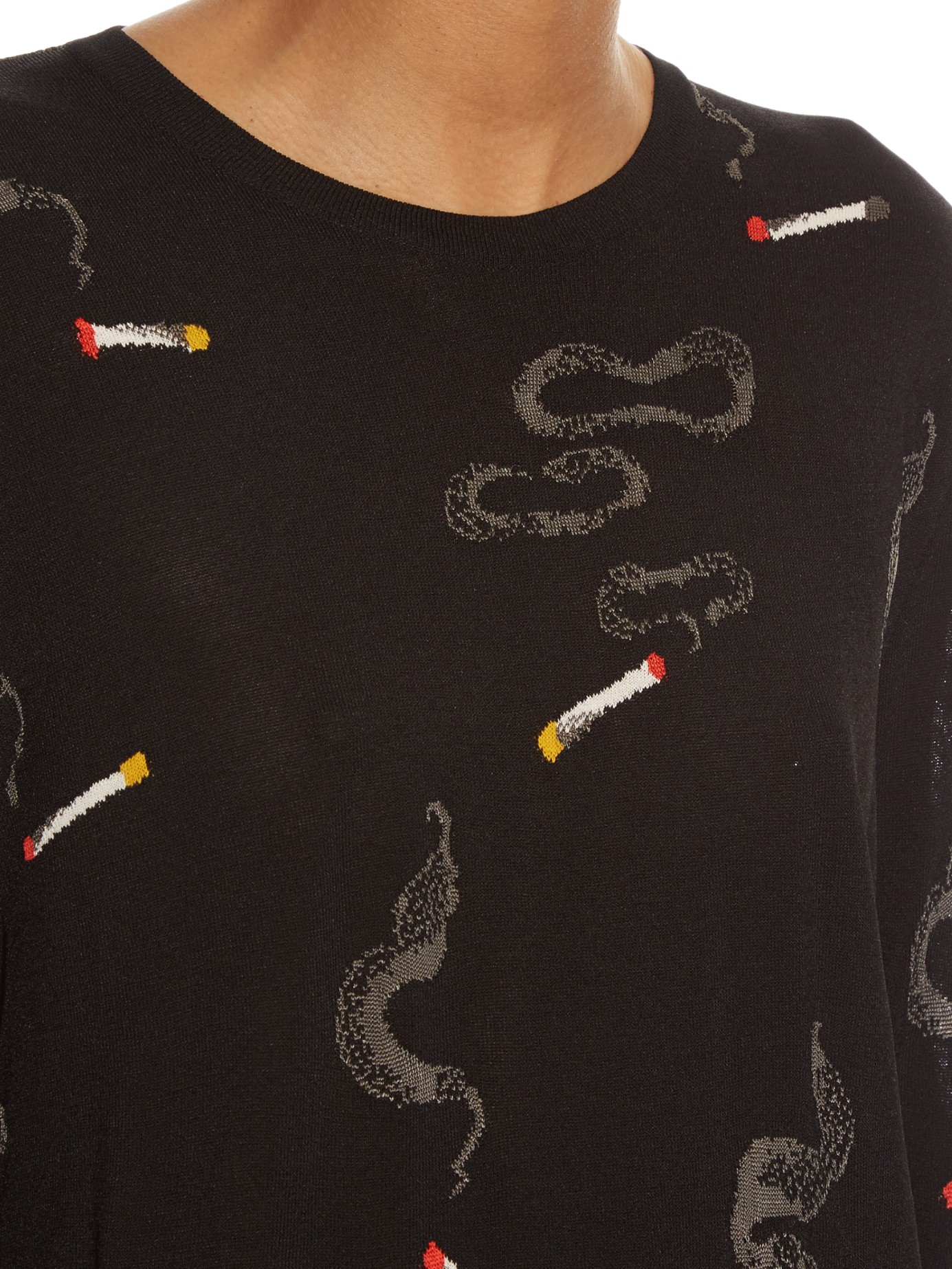 Lyst N°21 Cigaretteembroidered Longsleeved Knit Sweater in Black