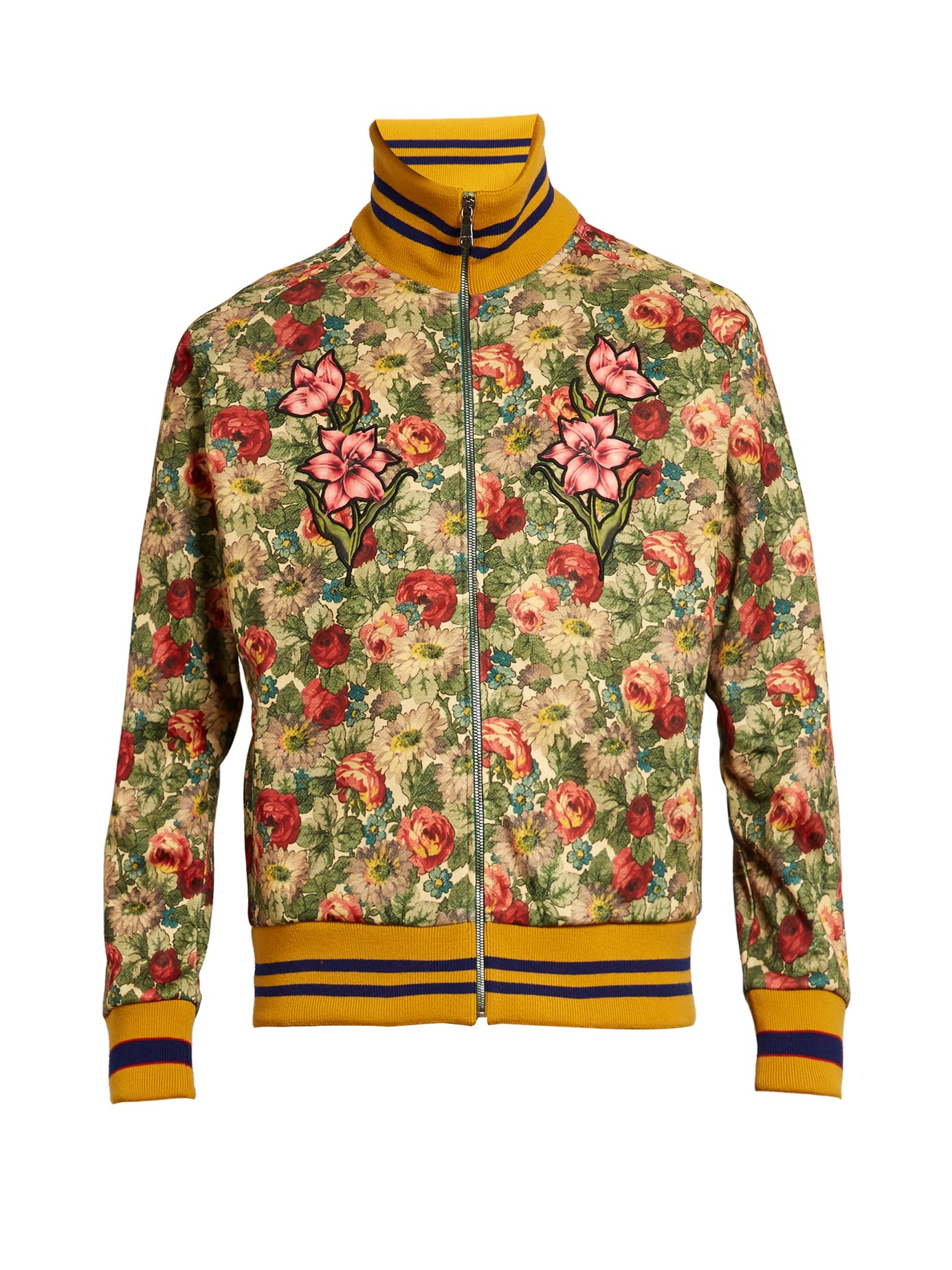 Gucci Floral Print Zip Jacket in Blue for Men - Lyst