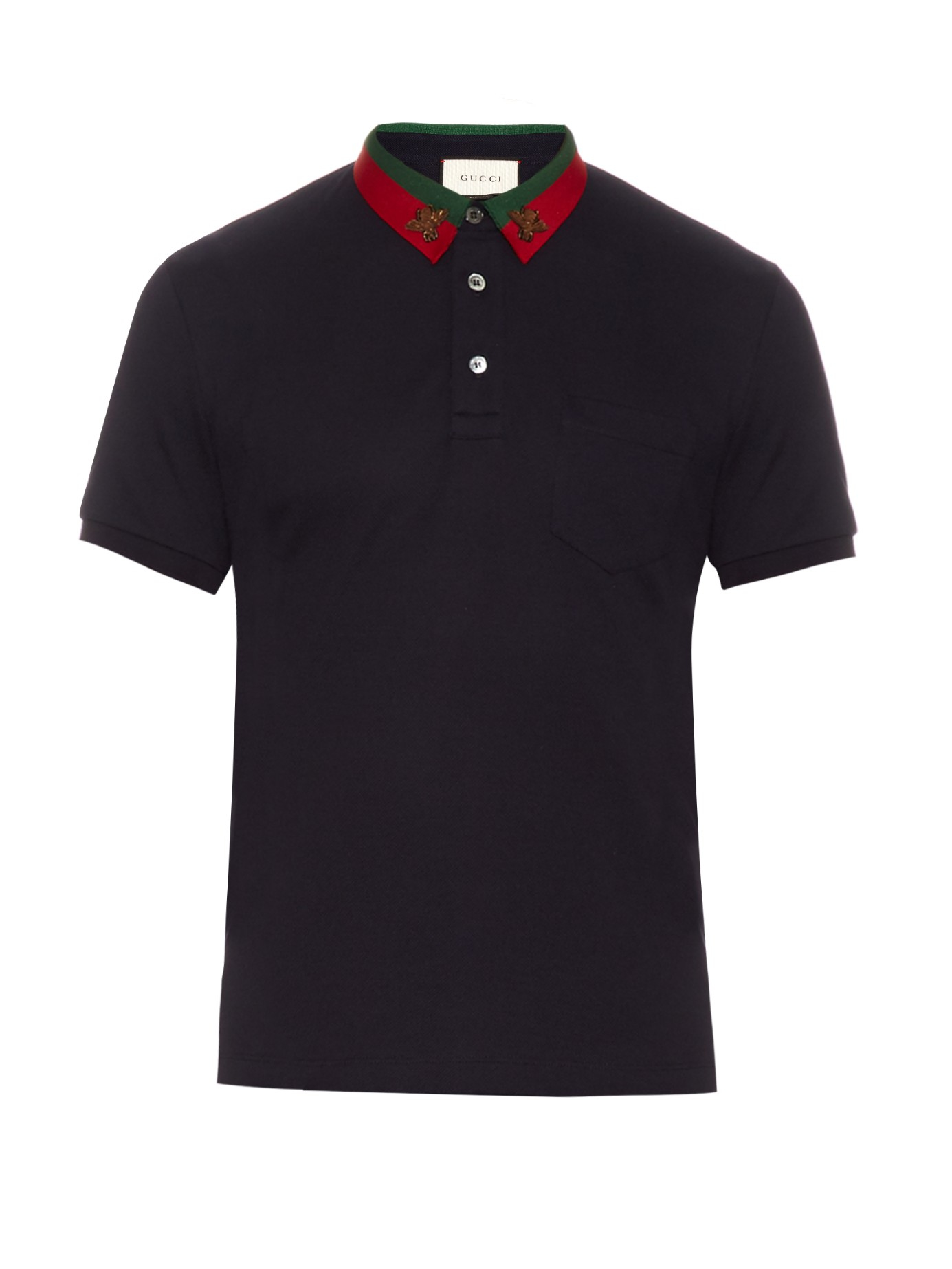 Gucci Bee-embroidered Piqué Polo Shirt in Blue for Men | Lyst